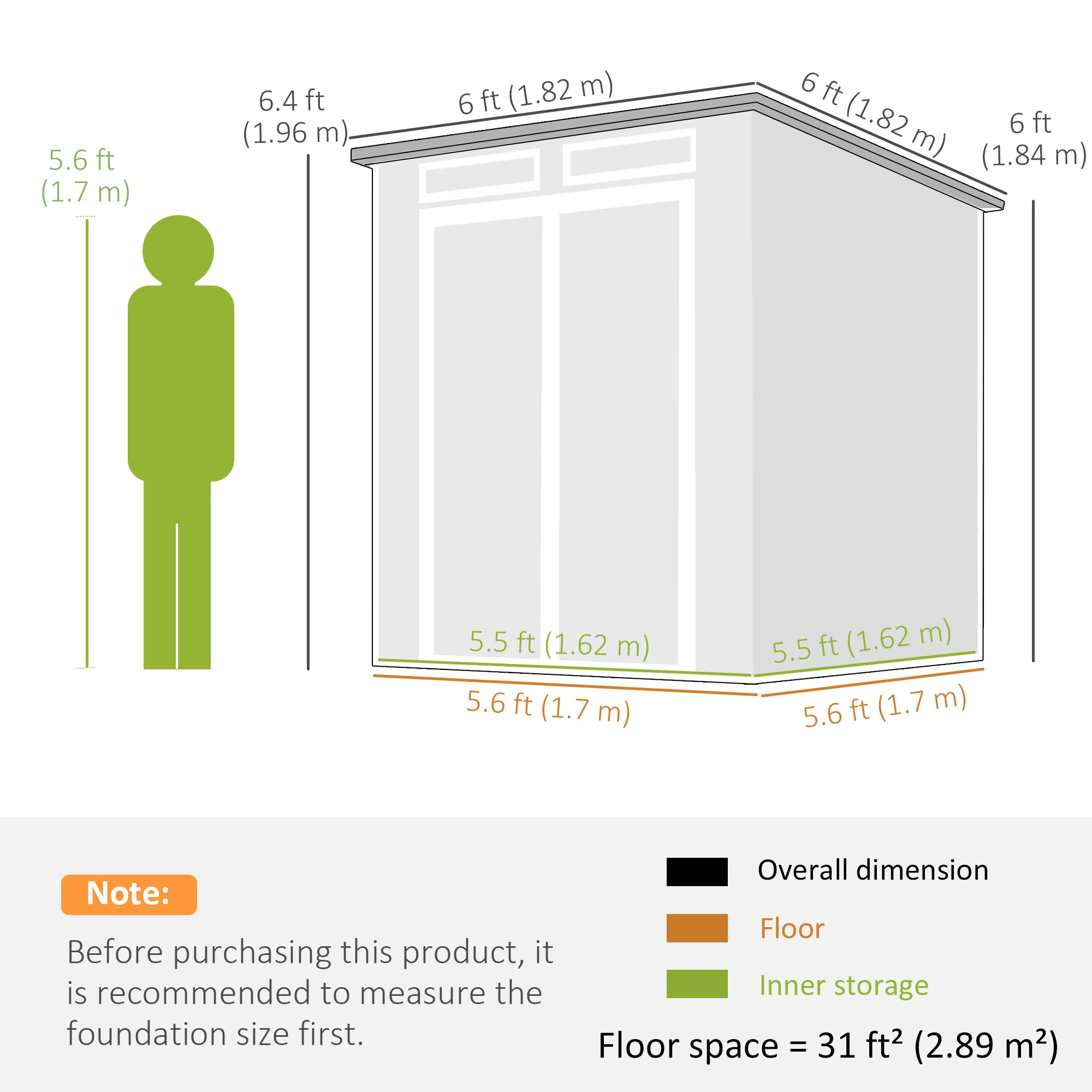 Outsunny 6 X 6 Ft Plastic Garden Shed With Floor, Lockable Doors, Grey - Image 3