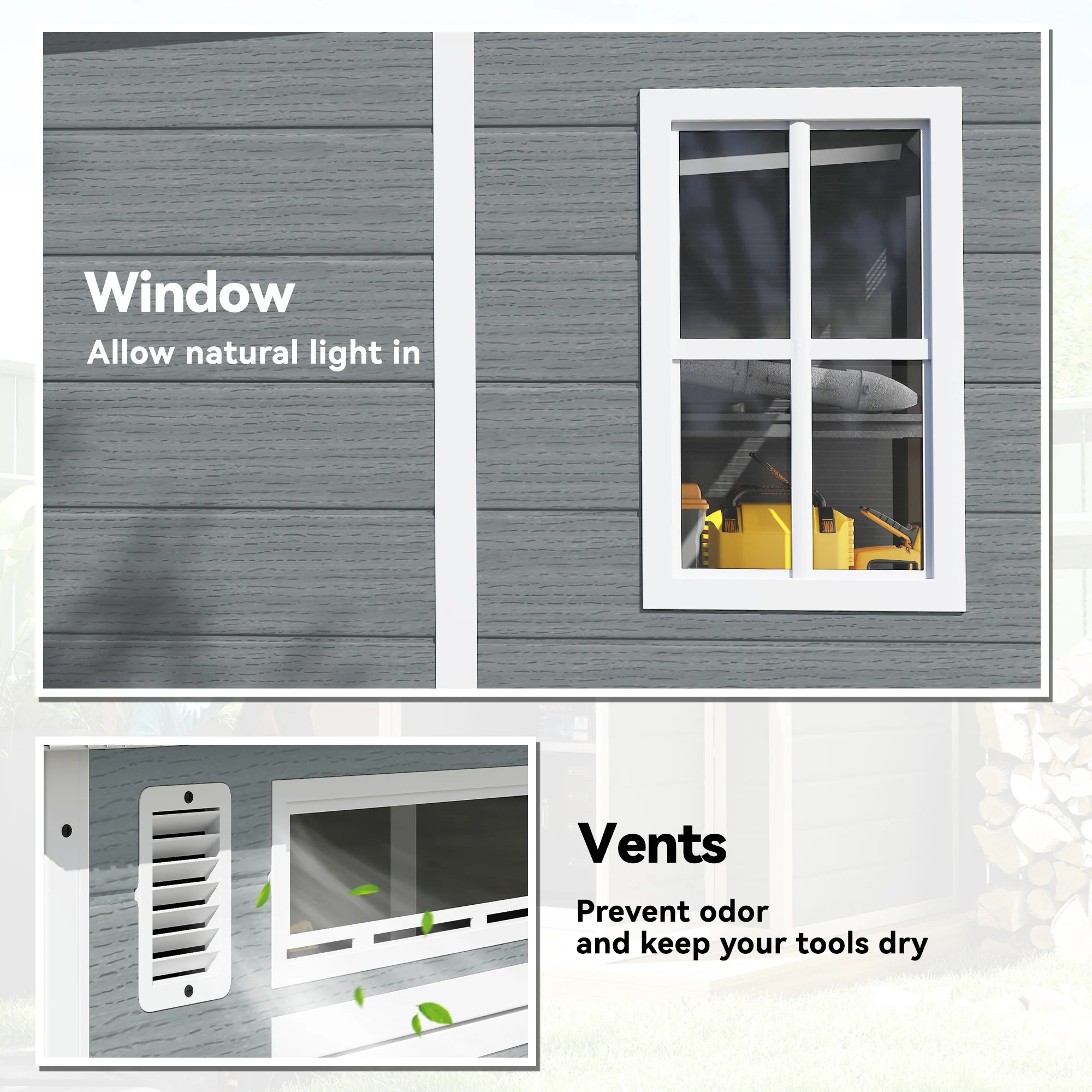 Outsunny 6 X 6 Ft Plastic Garden Shed With Floor, Lockable Doors, Grey - Image 5
