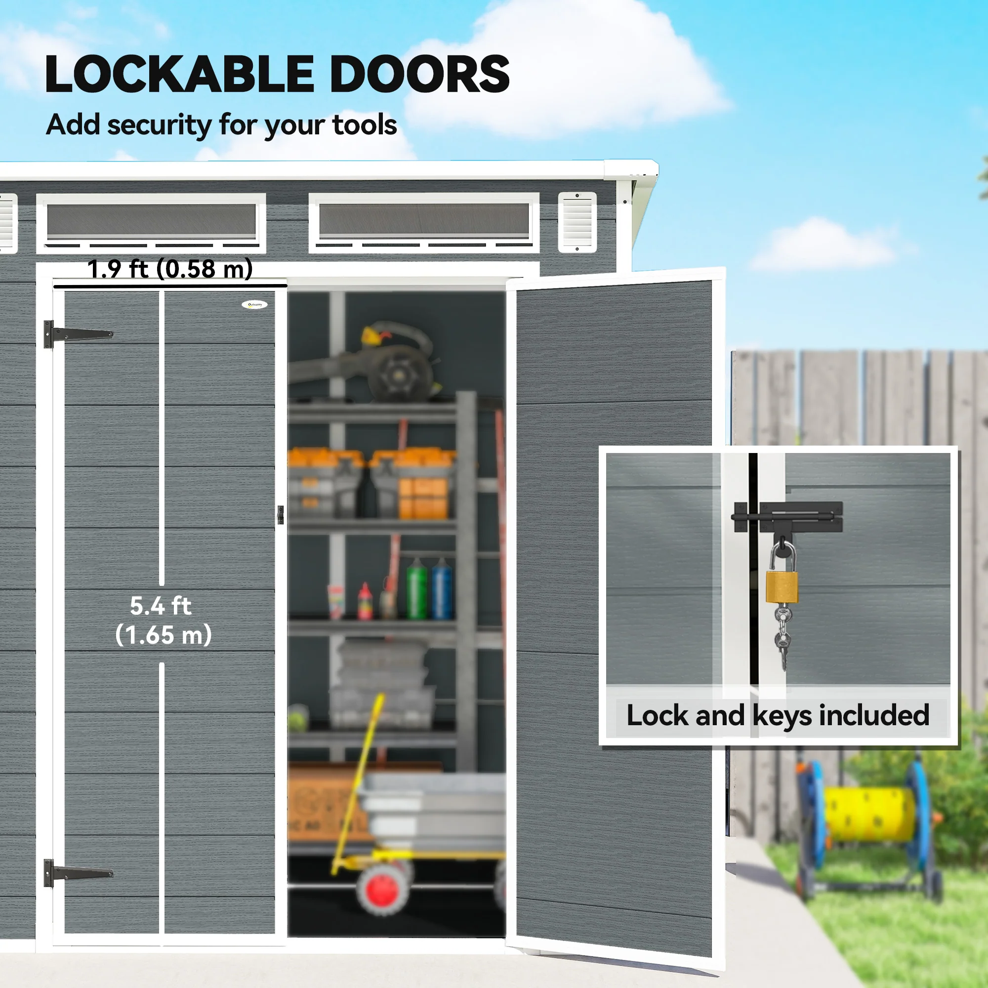 Outsunny 6 X 6 Ft Plastic Garden Shed With Floor, Lockable Doors, Grey - Image 6