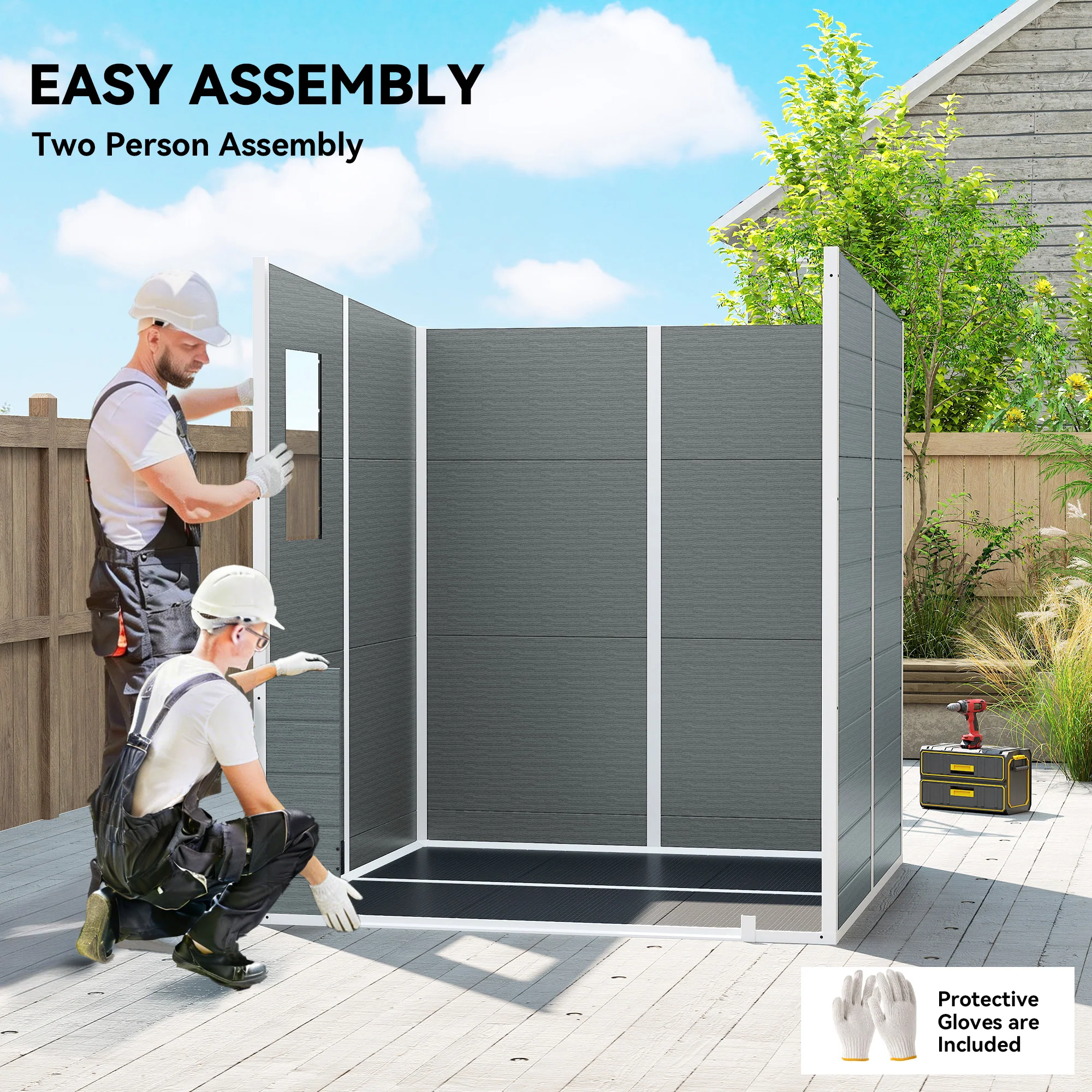 Outsunny 6 X 6 Ft Plastic Garden Shed With Floor, Lockable Doors, Grey - Image 7