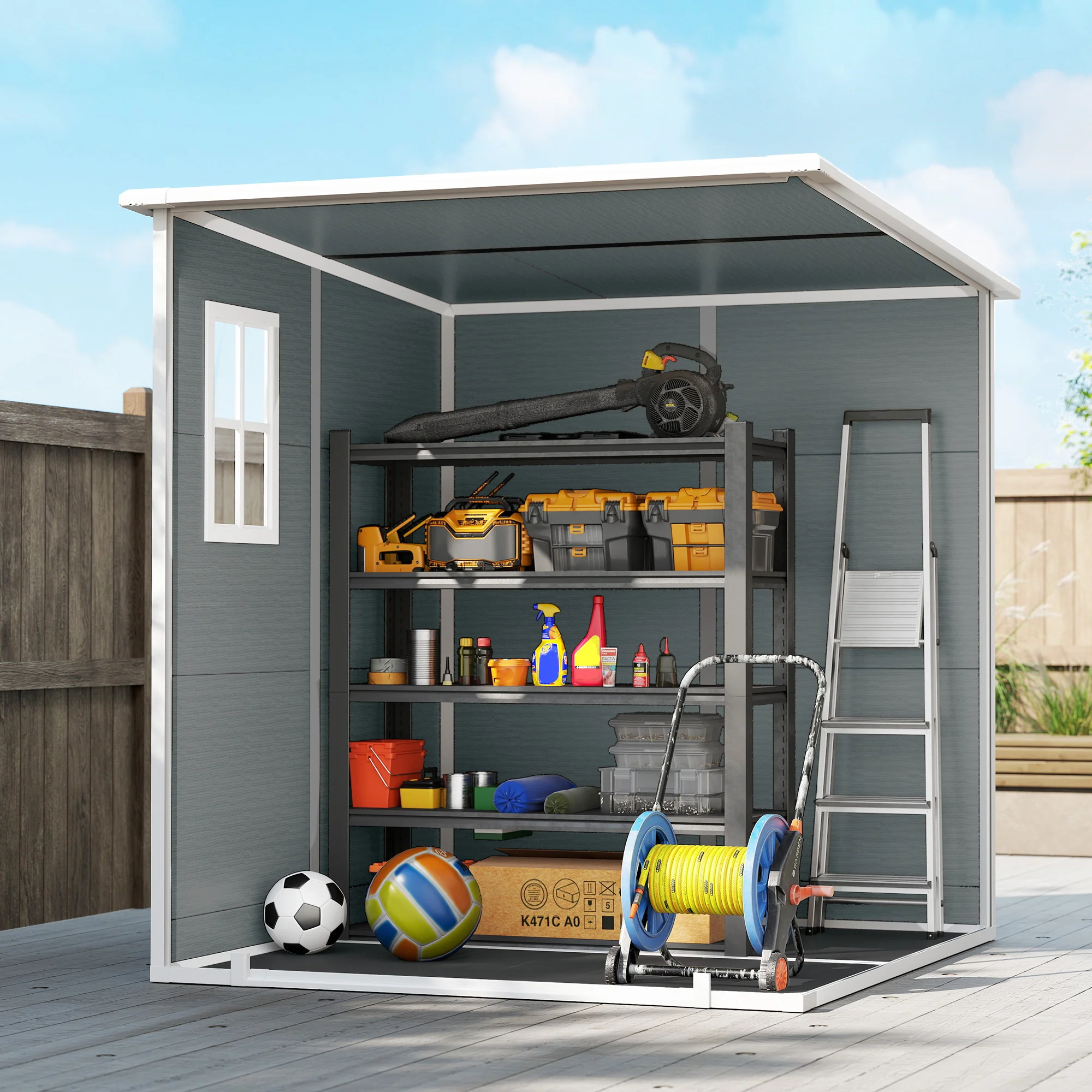 Outsunny 6 X 6 Ft Plastic Garden Shed With Floor, Lockable Doors, Grey - Image 9