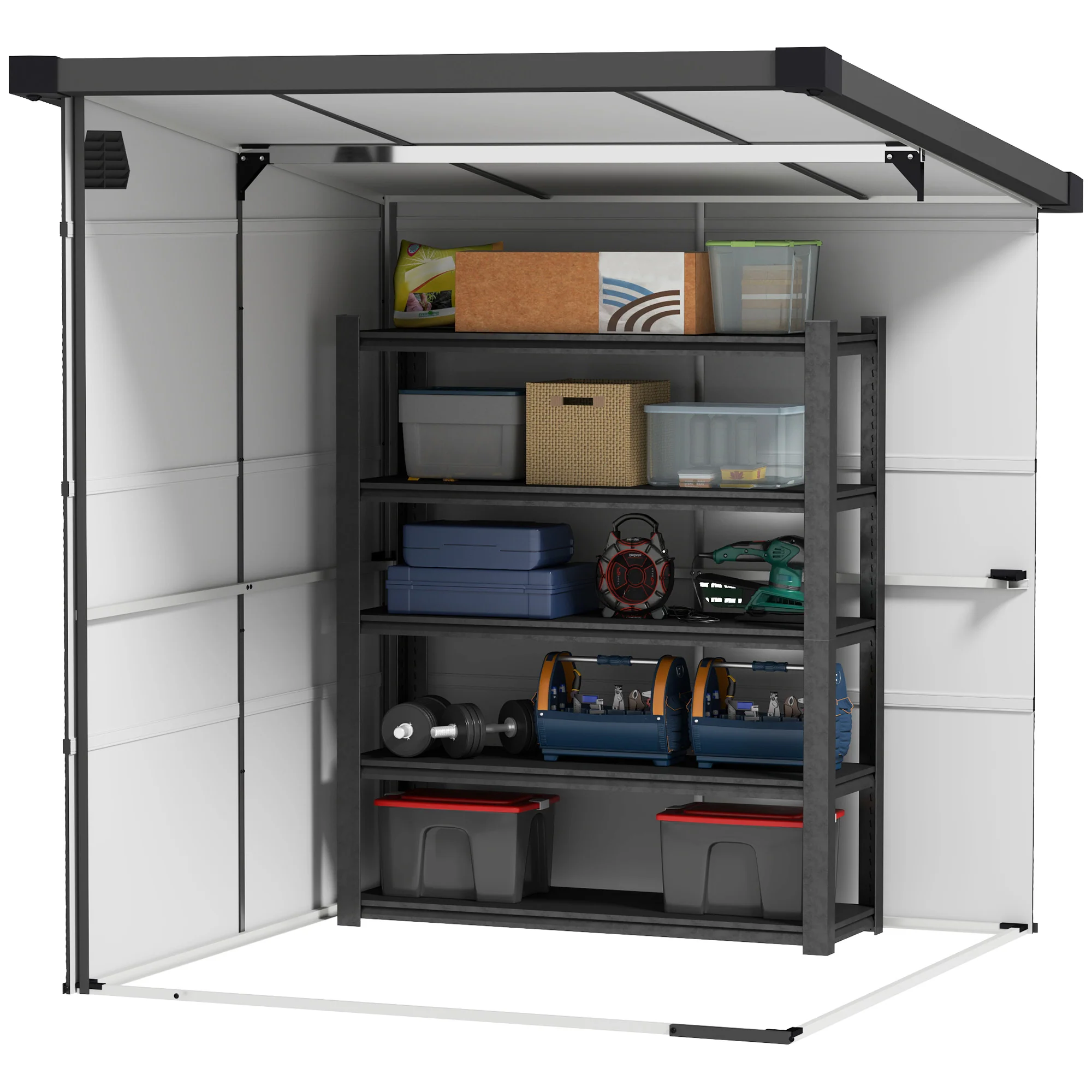 Outsunny 6 x 6ft Plastic Garden Shed with Windows and Air Vents - Image 17