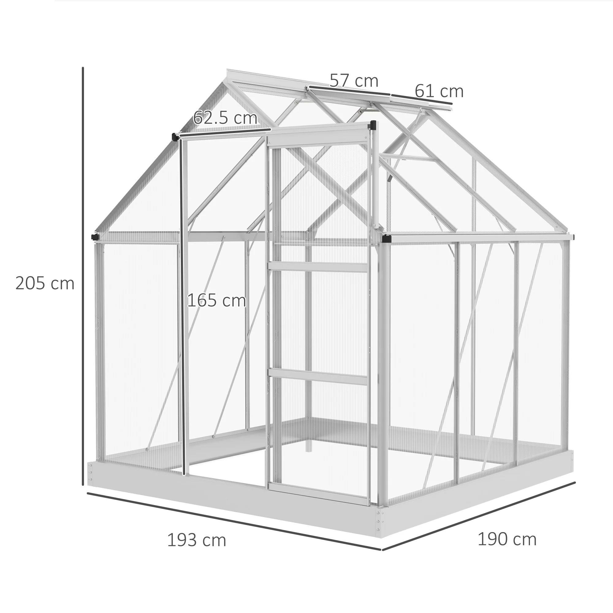 Outsunny 6 X 6ft Walk-In Polycarbonate Greenhouse With Foundation Window Silver - Image 5