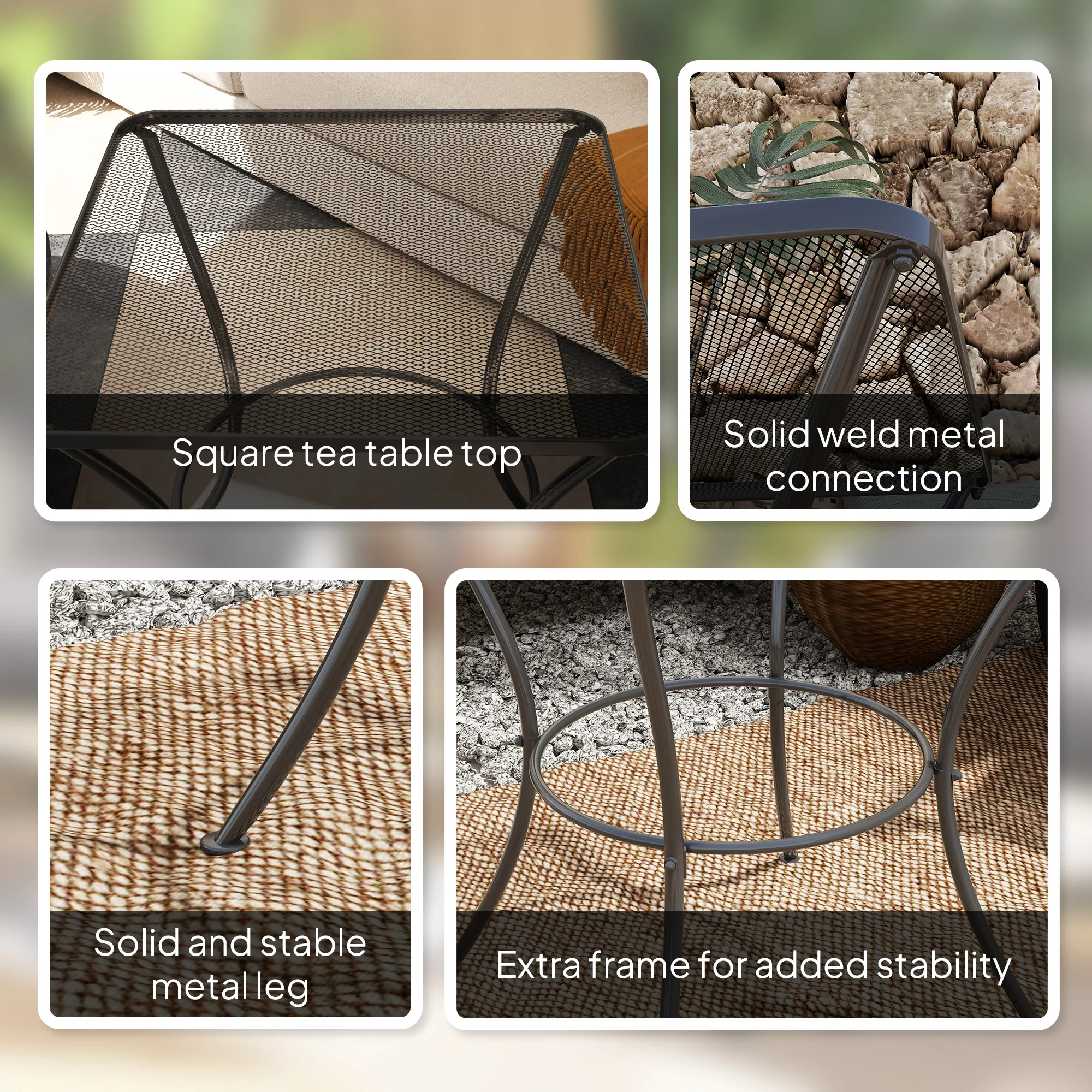Outsunny 60 cm Square Metal table Outdoor Bistro Table Coffee Desk, Black - Image 4