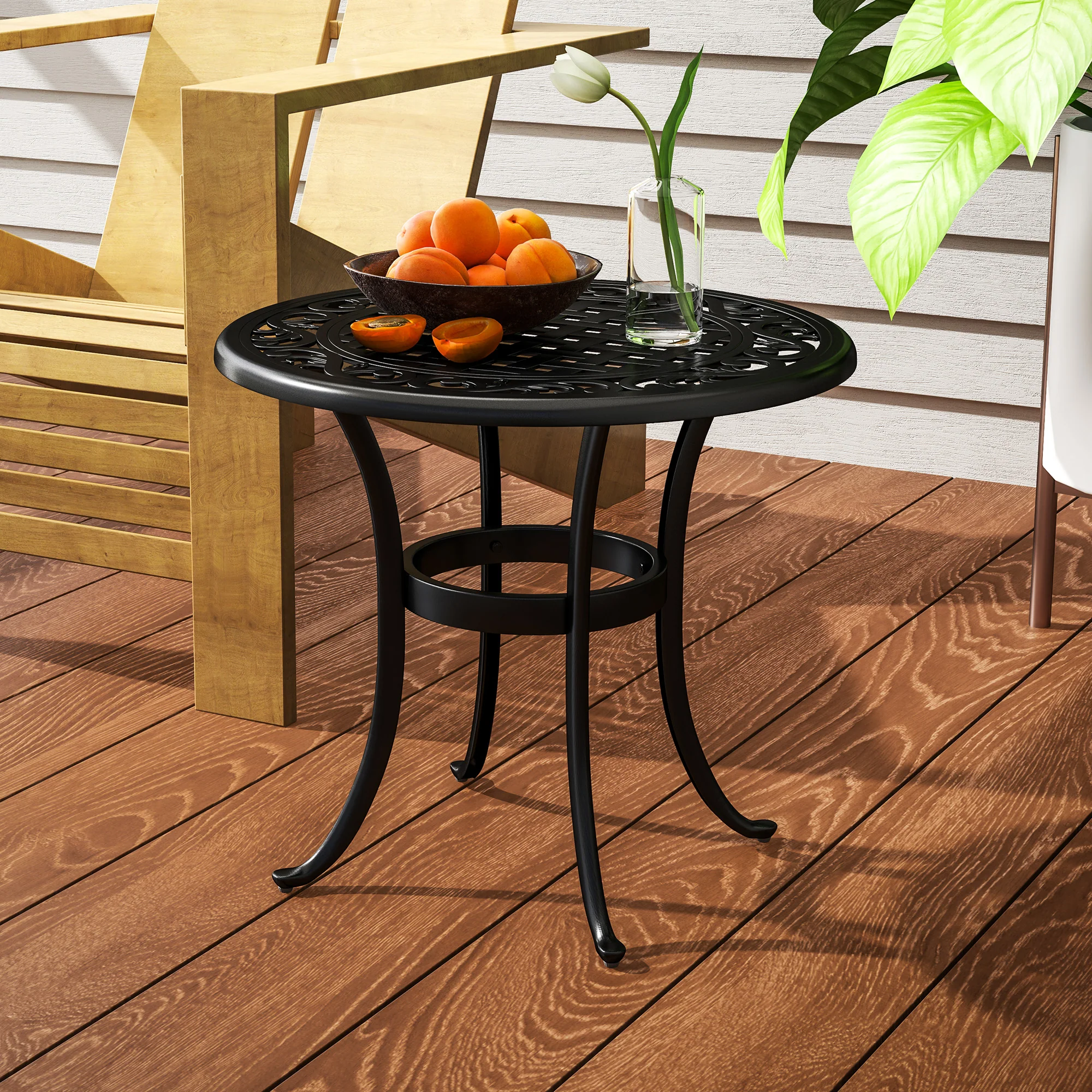 Outsunny 60cm Round Garden Table with Cast Aluminium Frame, Black - Image 8