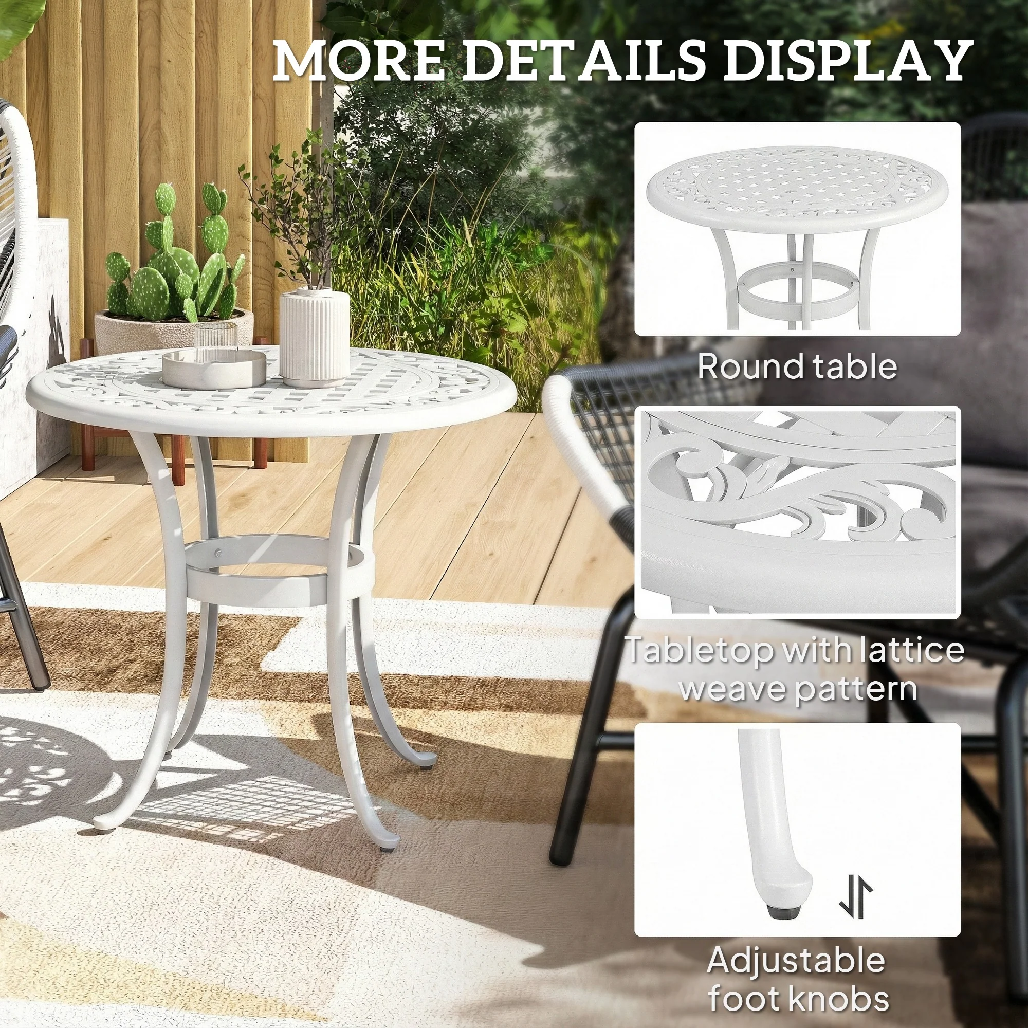 Outsunny 60cm Round Garden Table With Cast Aluminium Frame, White - Image 6