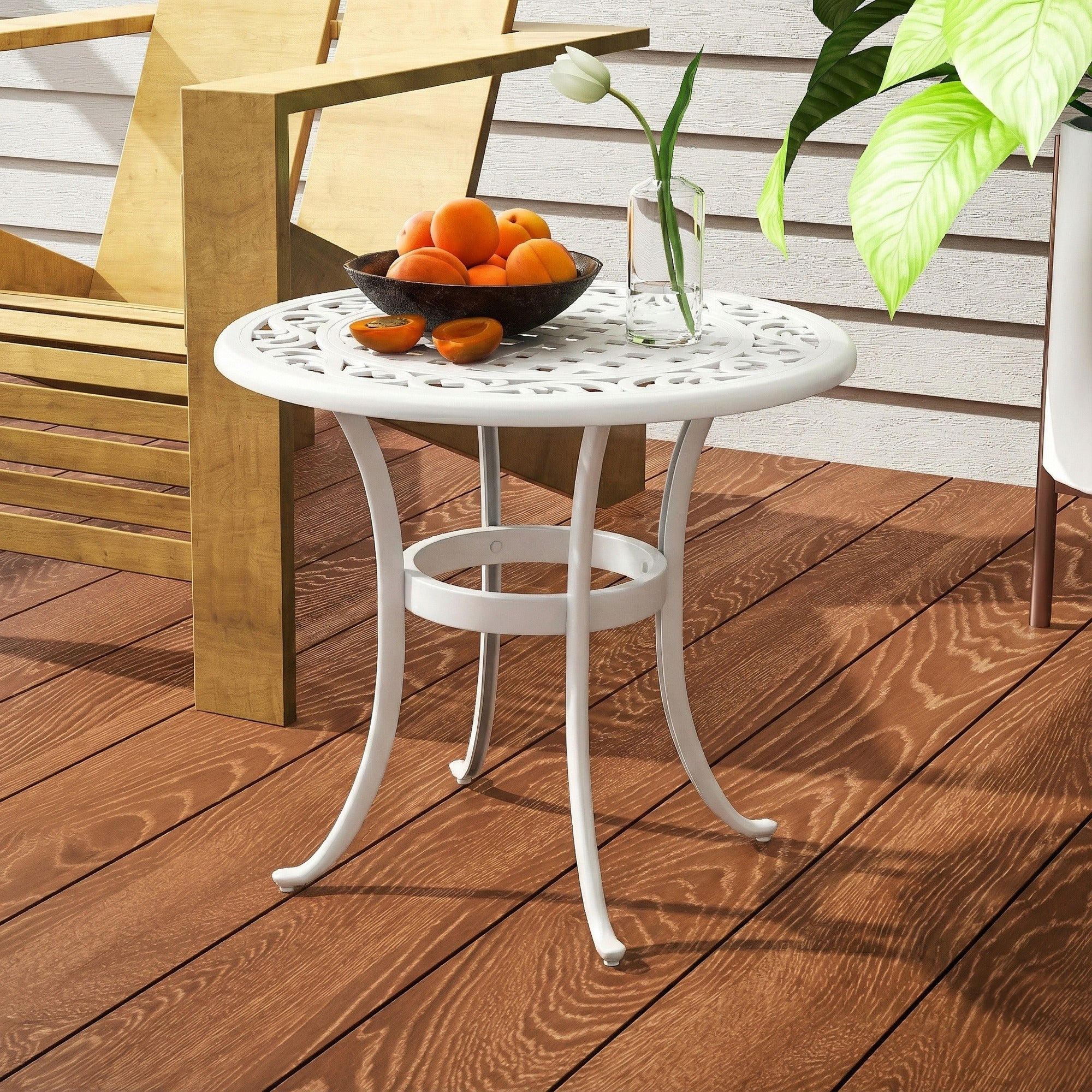 Outsunny 60cm Round Garden Table With Cast Aluminium Frame, White - Image 8