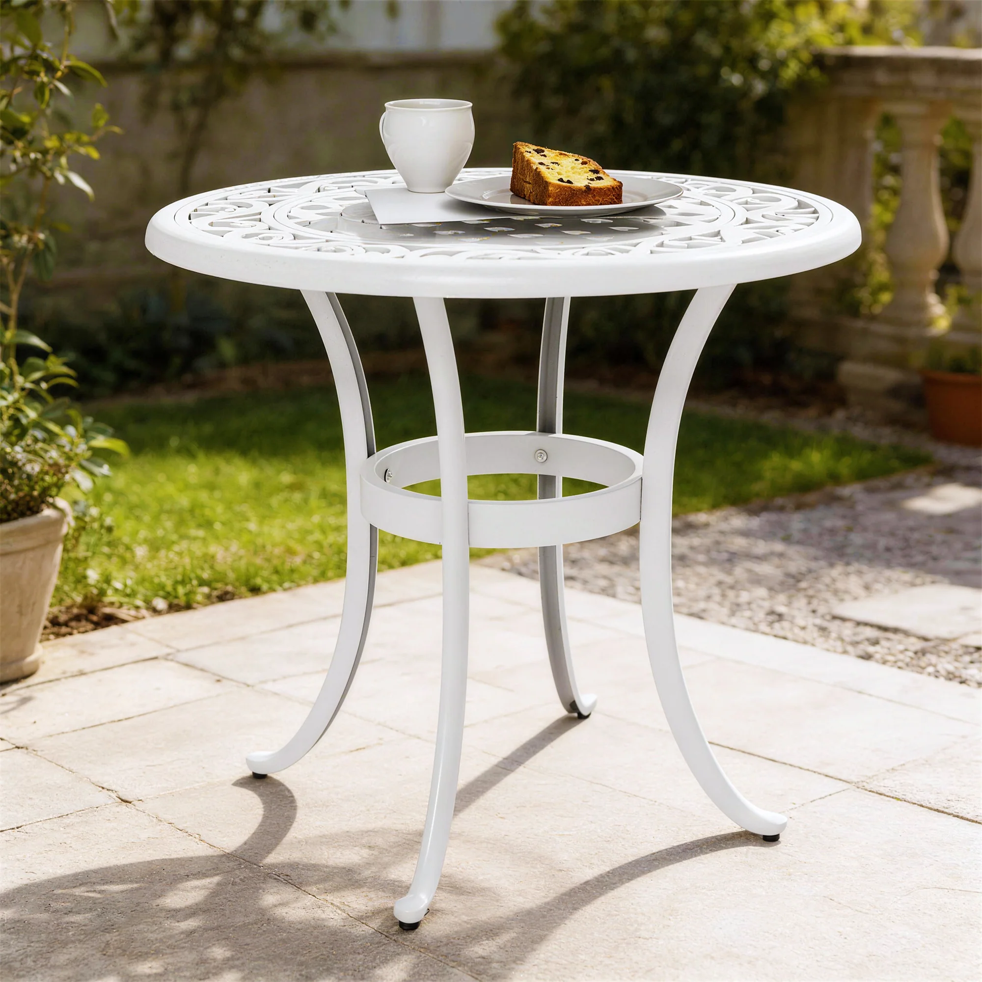 Outsunny 60cm Round Garden Table With Cast Aluminium Frame, White - Image 9