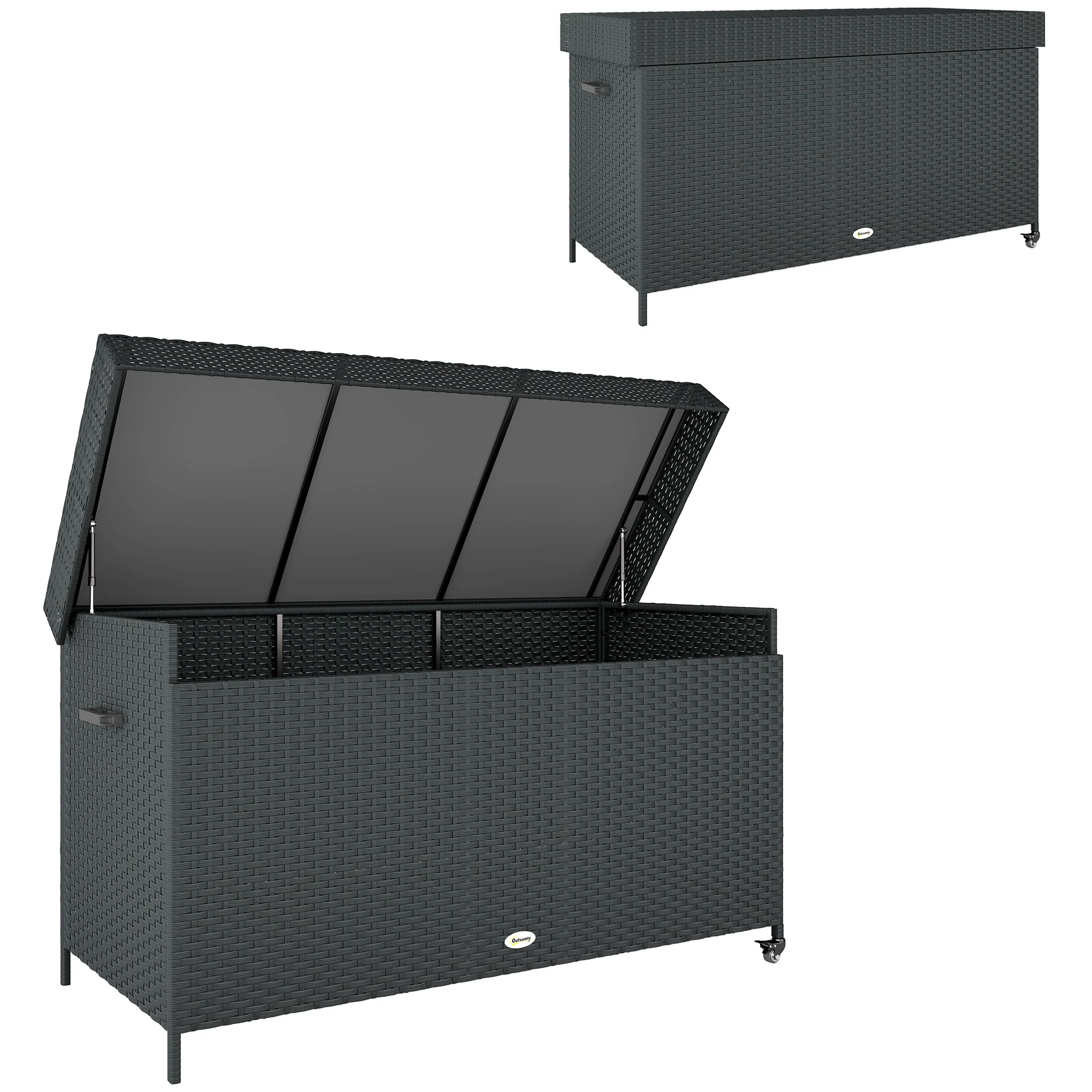 Outsunny 627 L Rattan Garden Storage Box with Gas Lift Lid and Wheels