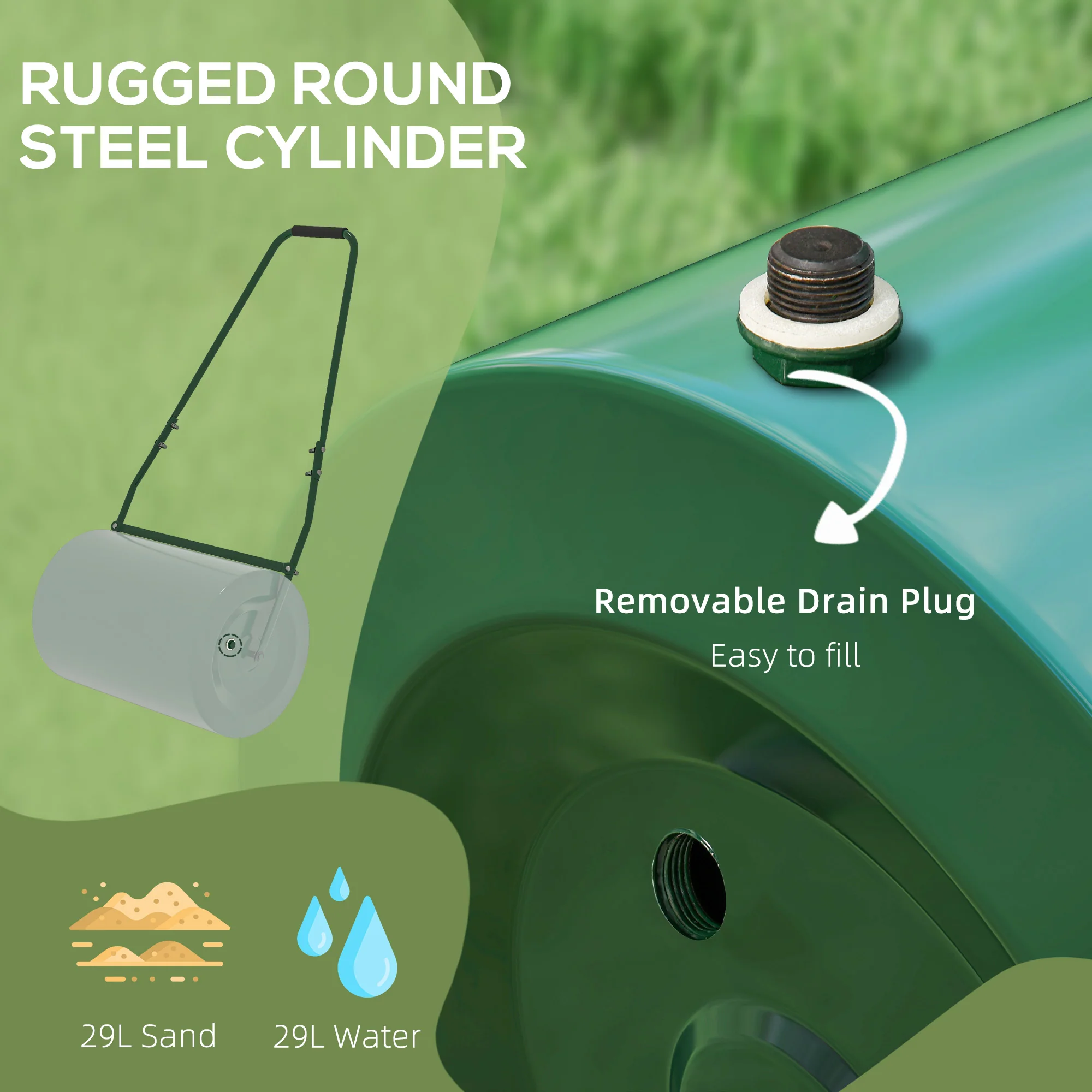 Outsunny 63 L Lawn Roller Large Heavy Duty Metal Sand Or Water Filled - Image 7