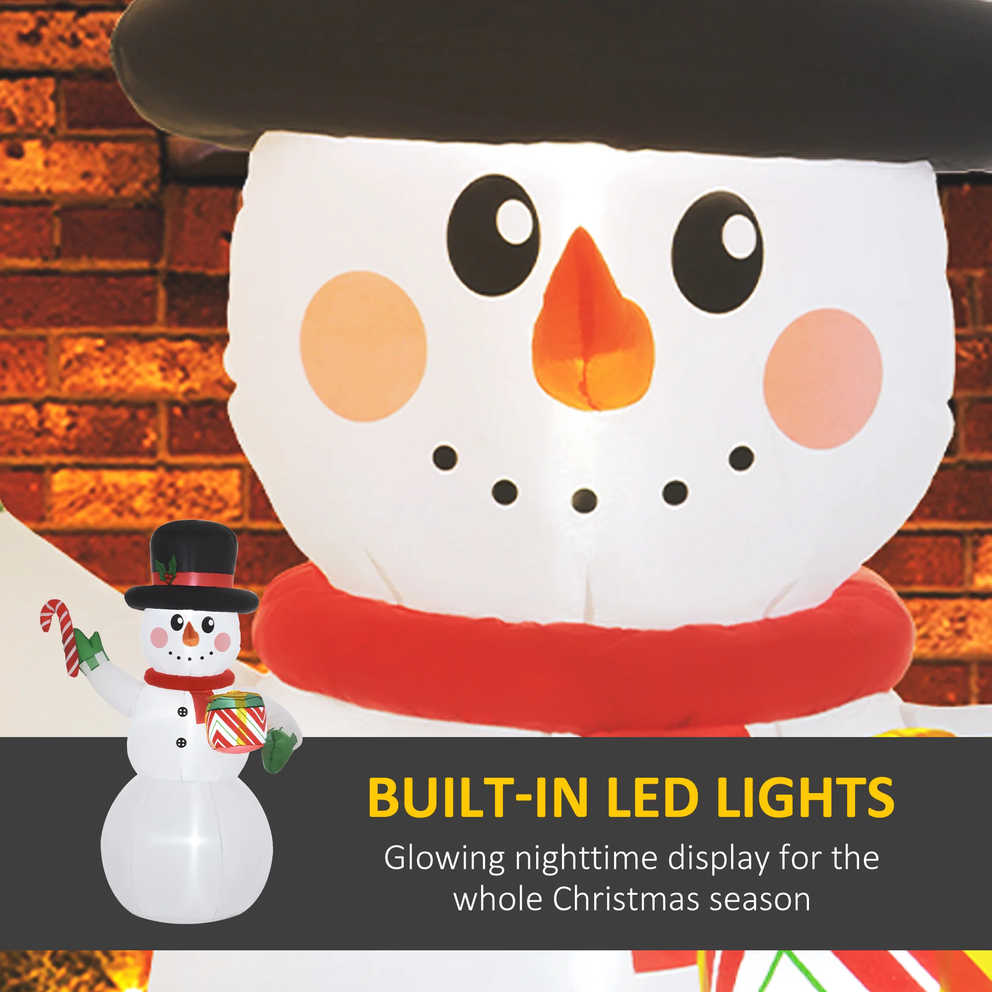 Outsunny 6FT Inflatable Snowman With Candy Cane And Gift Box For Party - Image 3