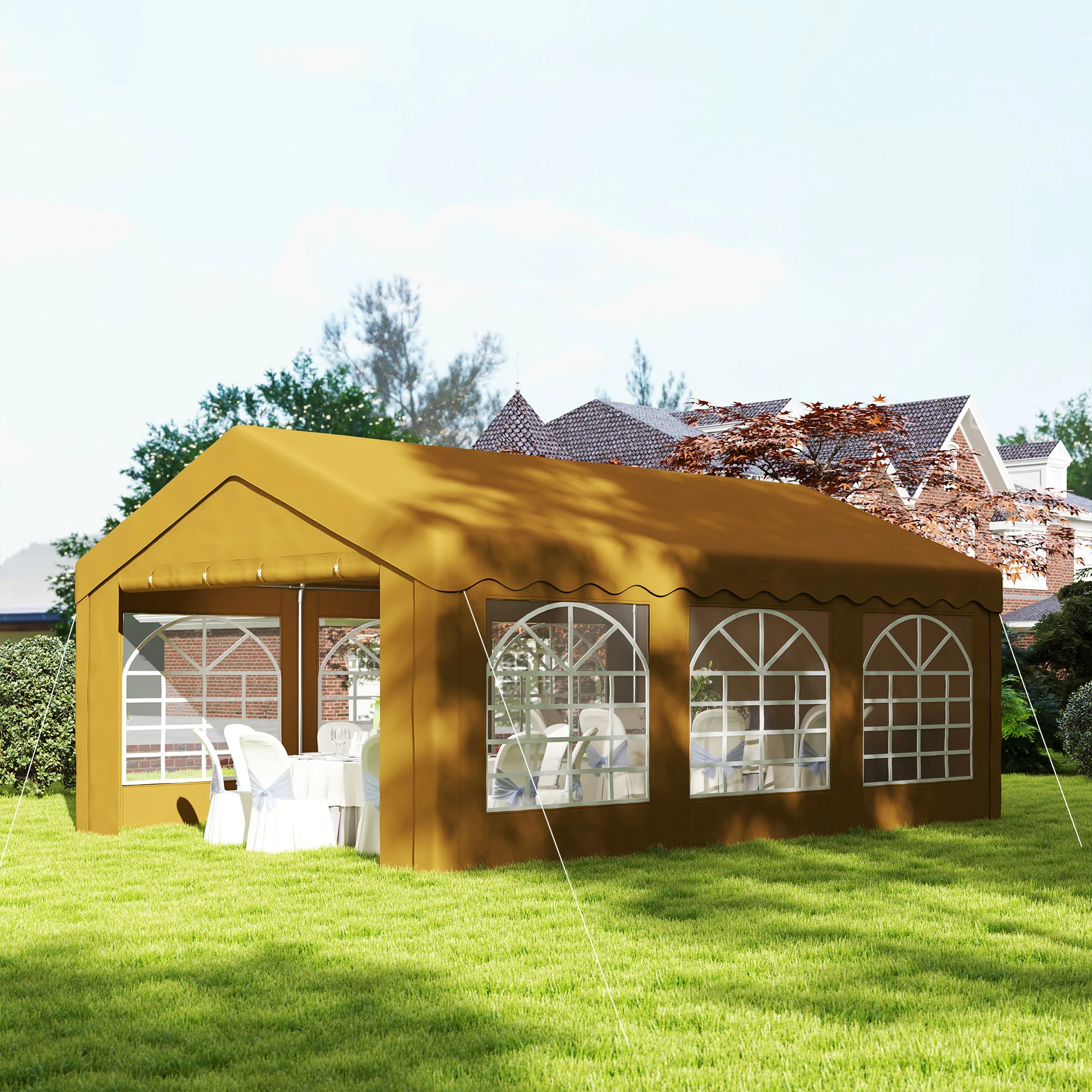 Outsunny 6m Garden Gazebo Carport Shelter W/ Removable Sidewalls, Yellow - Image 2