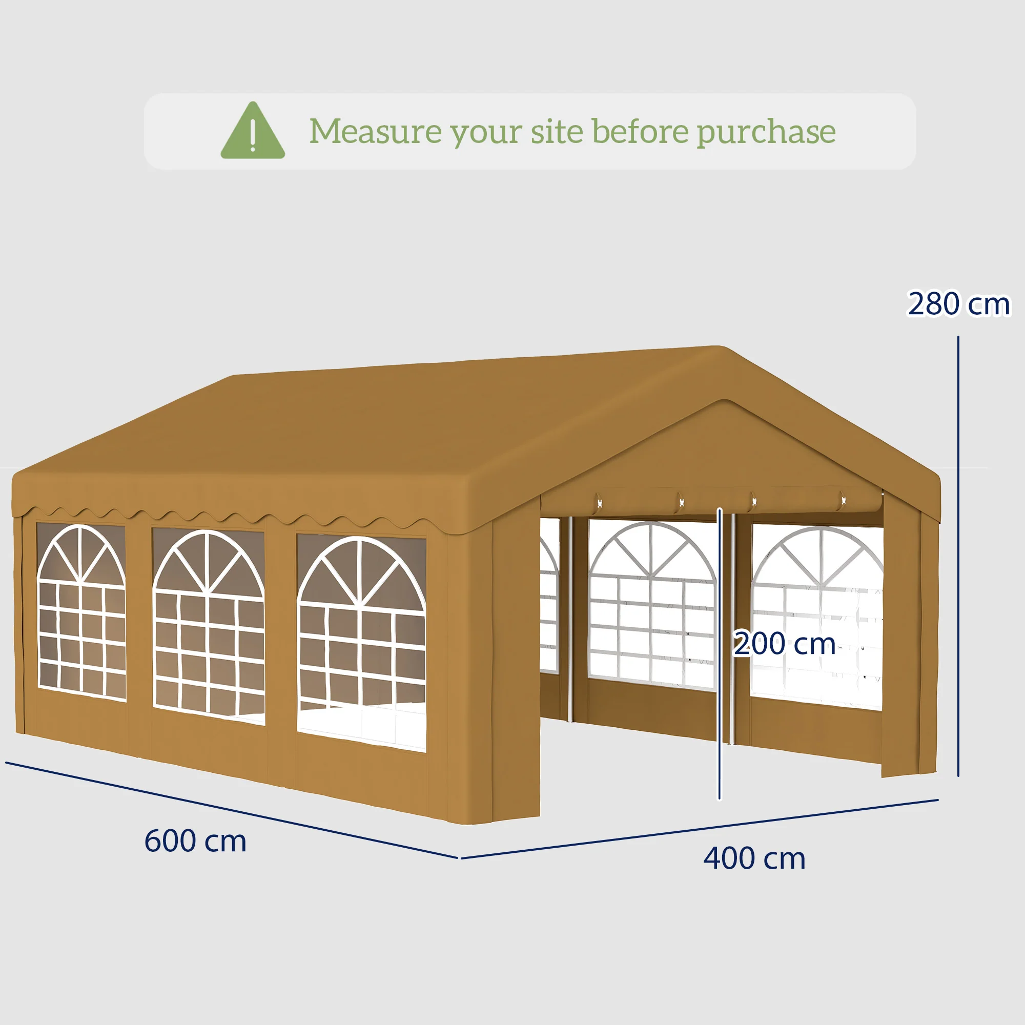 Outsunny 6m Garden Gazebo Carport Shelter W/ Removable Sidewalls, Yellow - Image 5
