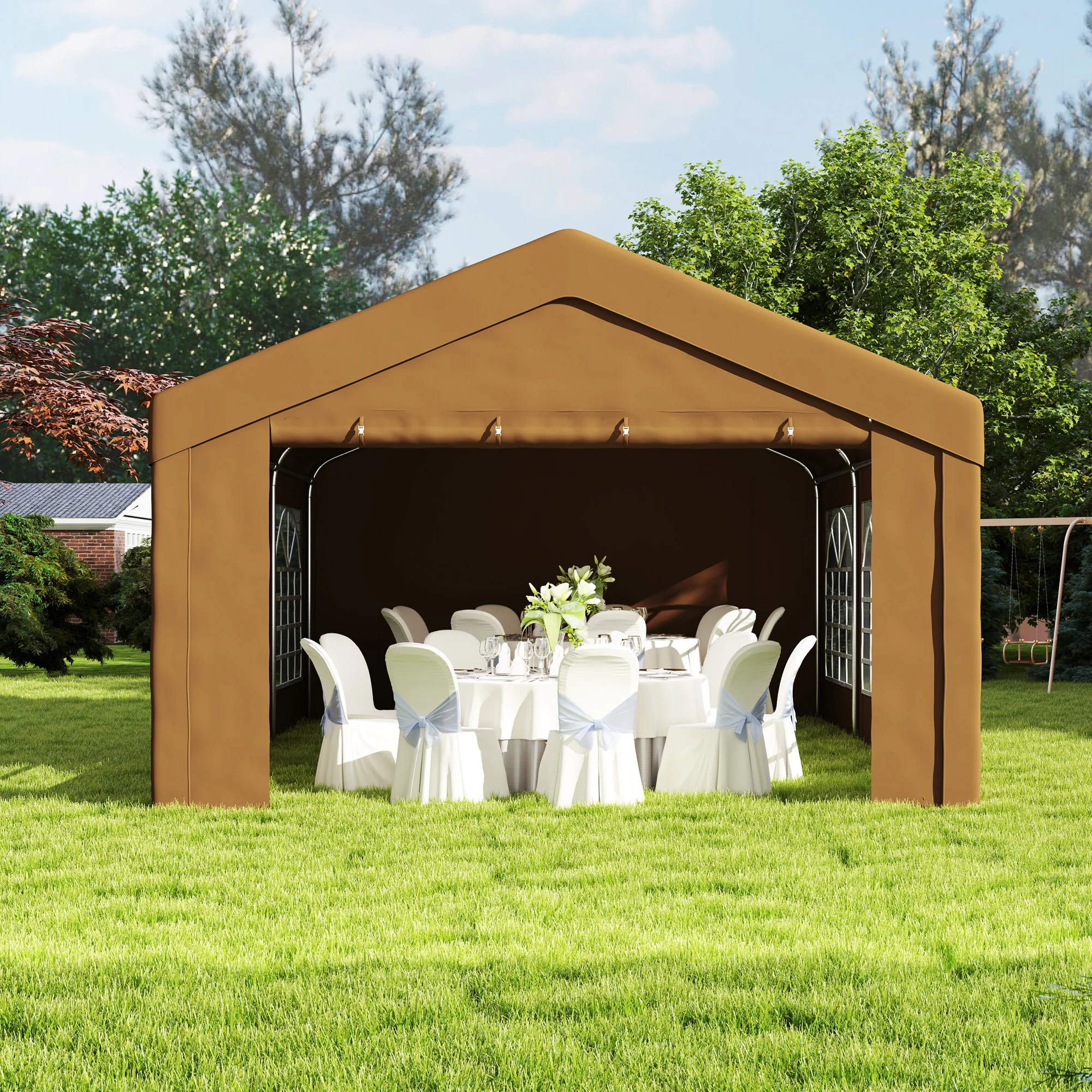 Outsunny 6m Garden Gazebo Carport Shelter W/ Removable Sidewalls, Yellow - Image 7