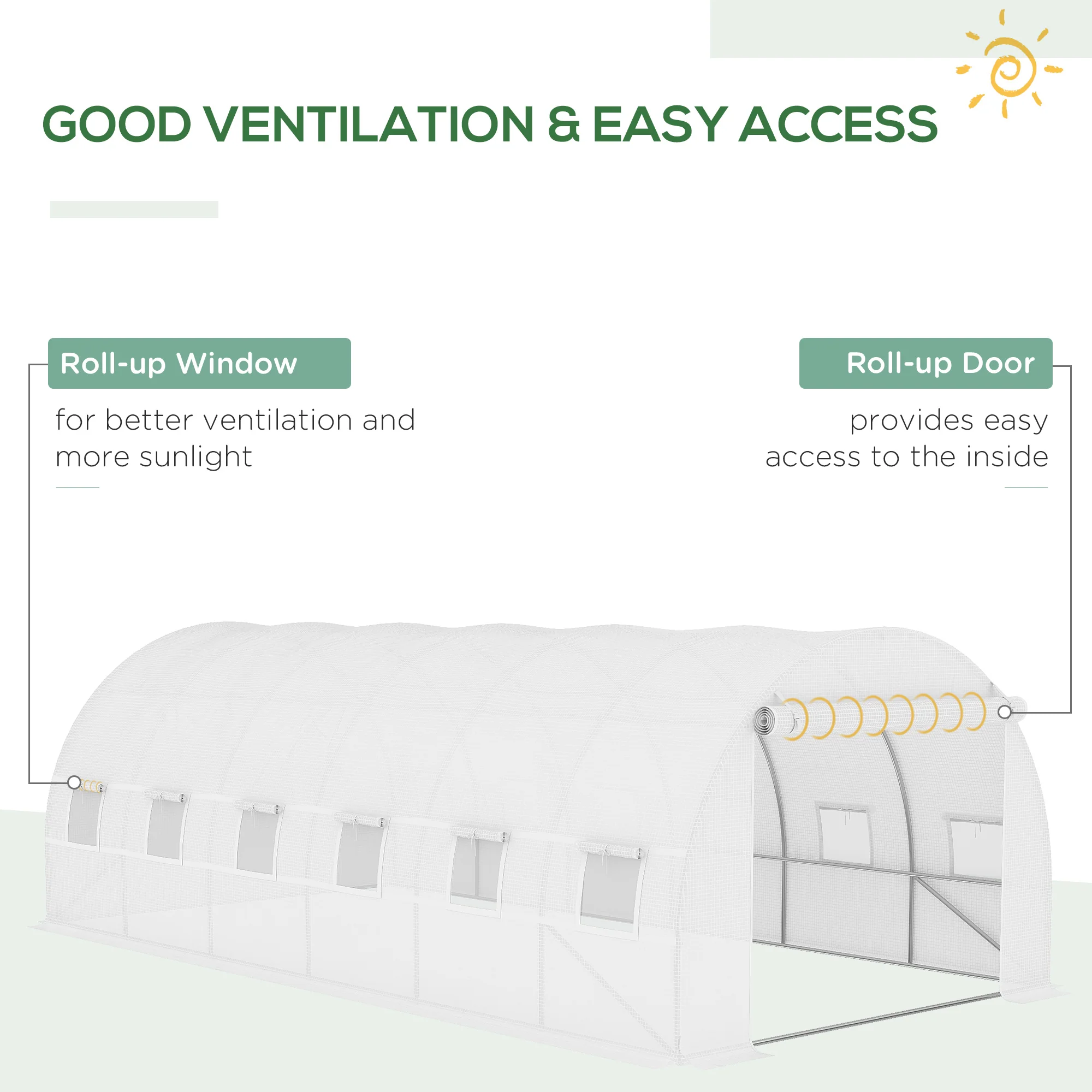 Outsunny 6x3x2m Greenhouse Replacement Cover ONLY for Tunnel Greenhouse White - Image 3