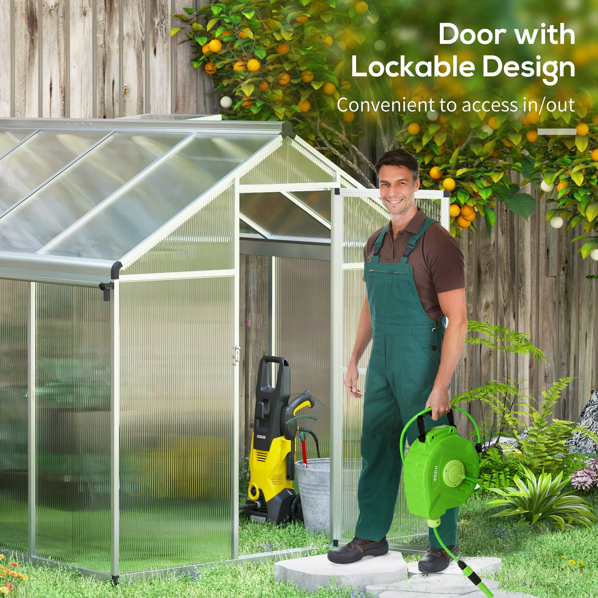 Outsunny Aluminium Greenhouse With/ Door Window Galvanised Base PC Panel - Image 13