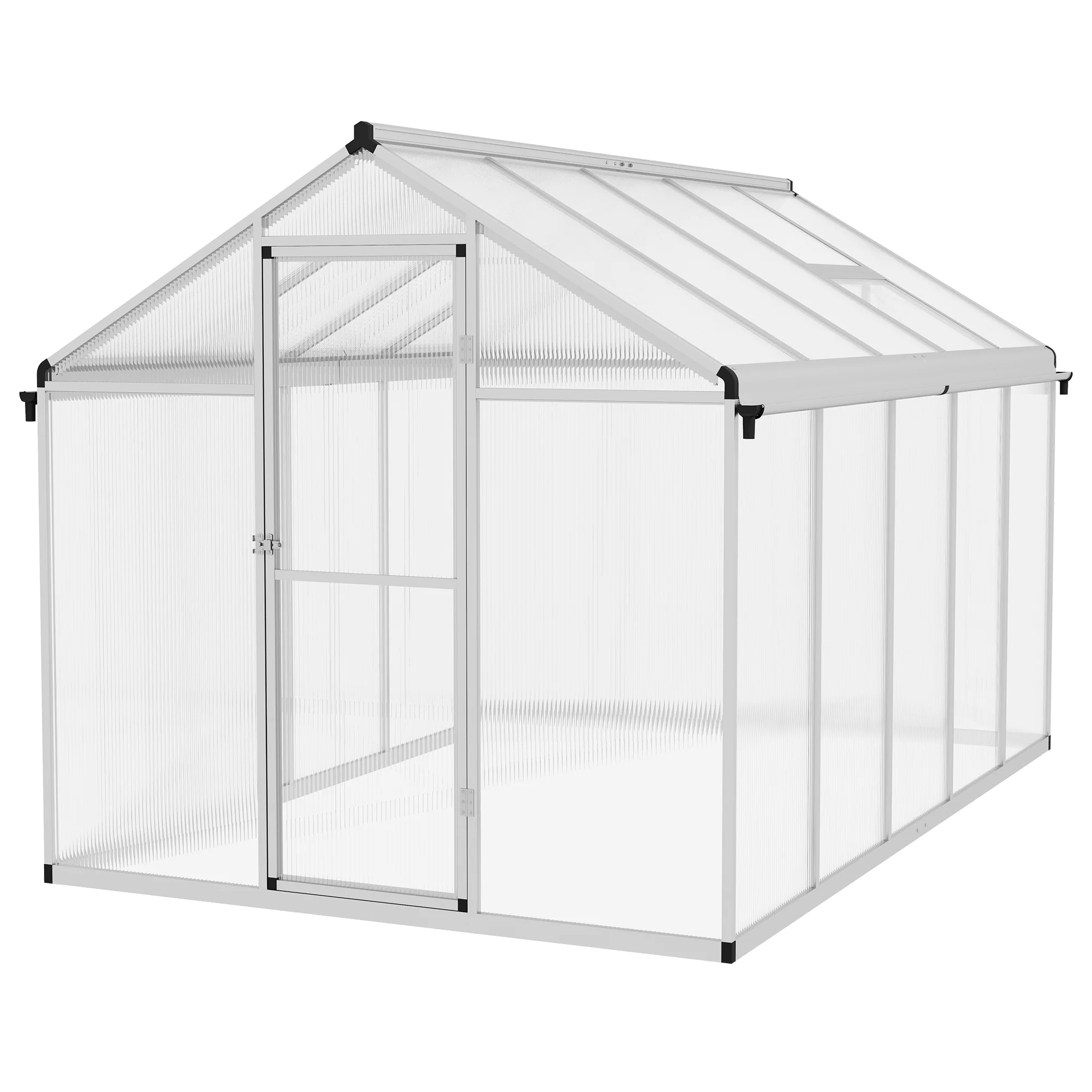 Outsunny Aluminium Greenhouse With/ Door Window Galvanised Base PC Panel - Image 19