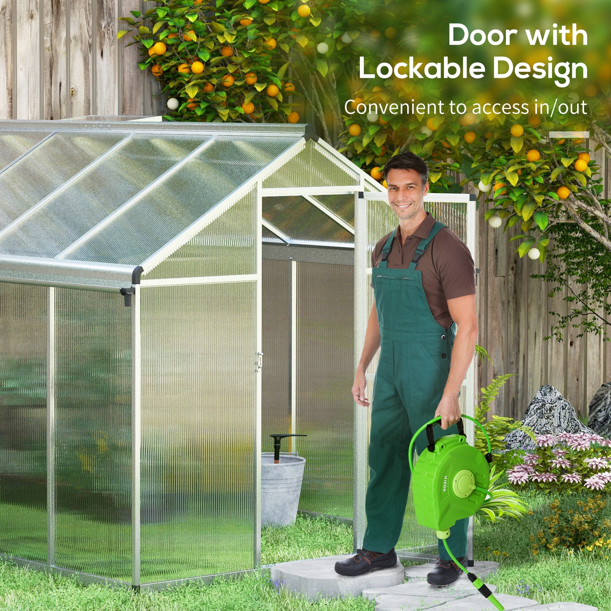 Outsunny Aluminium Greenhouse With/ Door Window Galvanised Base PC Panel - Image 22