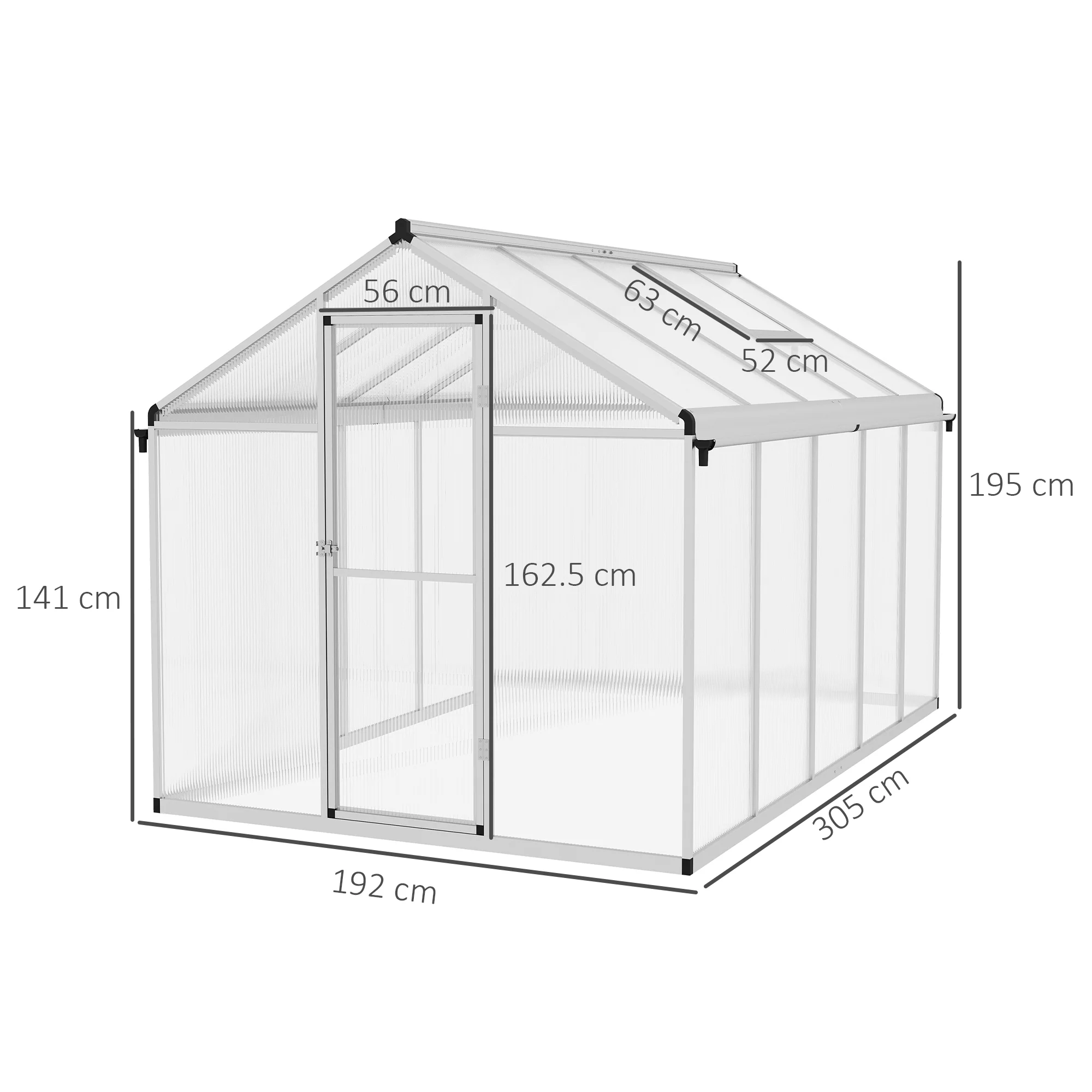 Outsunny Aluminium Greenhouse With/ Door Window Galvanised Base PC Panel - Image 23