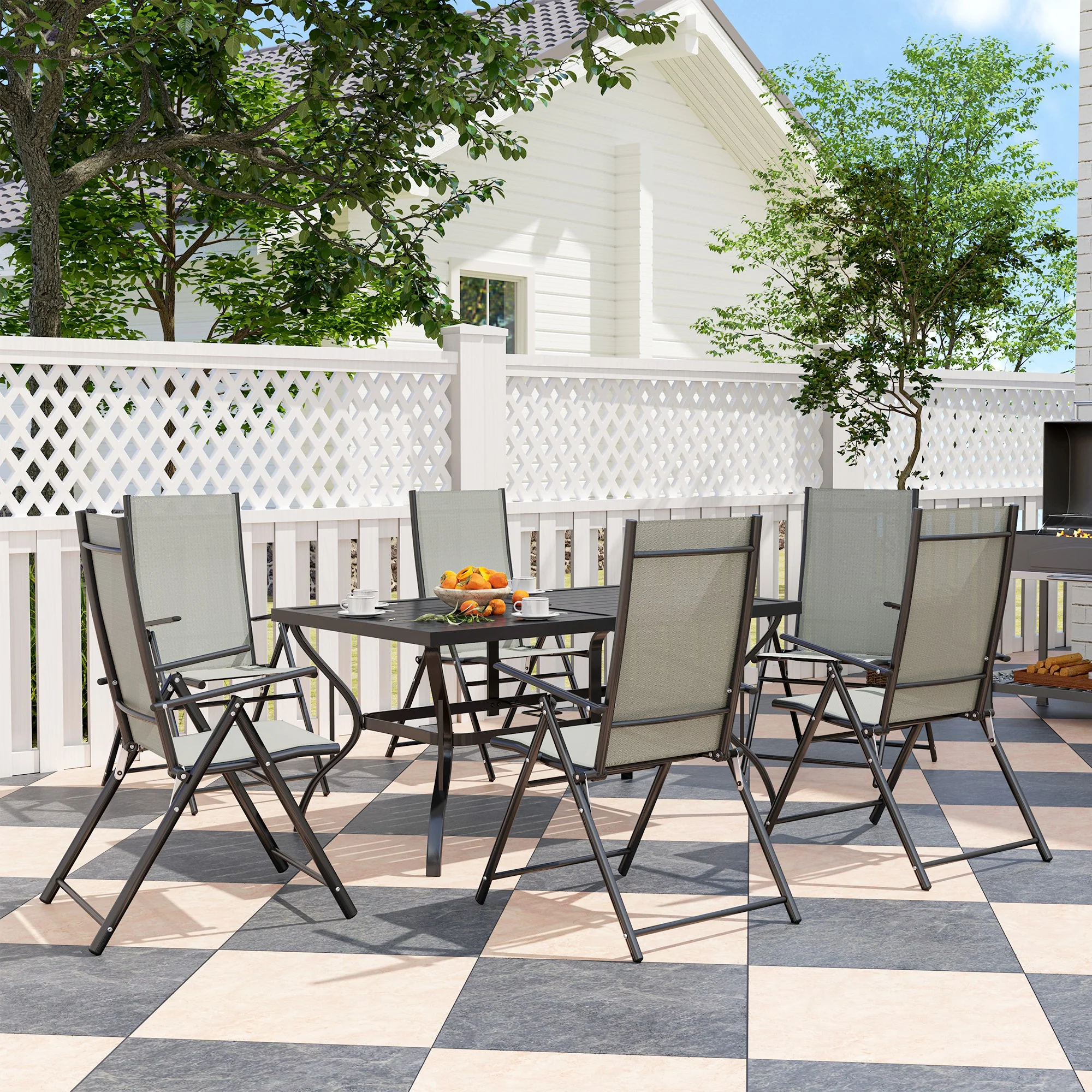 Outsunny 7 PCs Garden Dining Set, Folding Chairs And Metal Top Table - Image 11