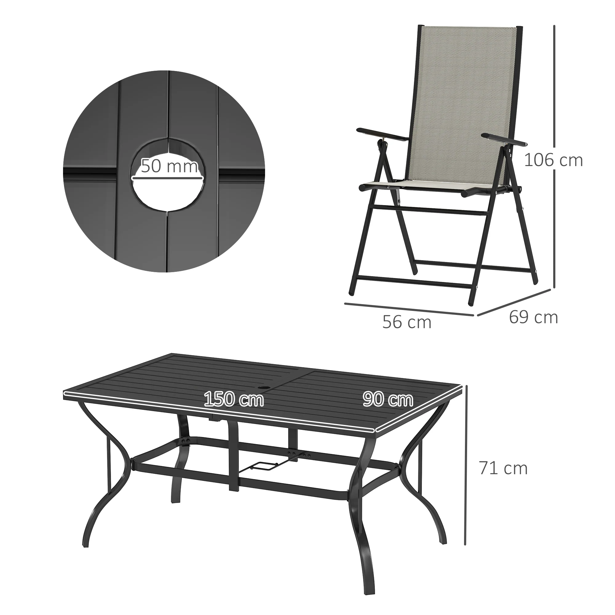 Outsunny 7 PCs Garden Dining Set, Folding Chairs And Metal Top Table - Image 14