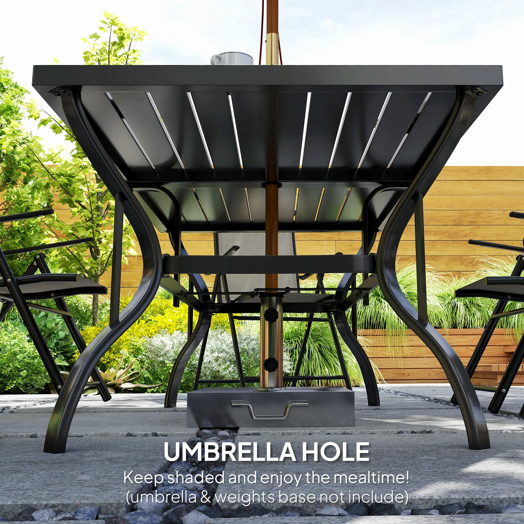 Outsunny 7 PCs Garden Dining Set, Folding Chairs And Metal Top Table - Image 15