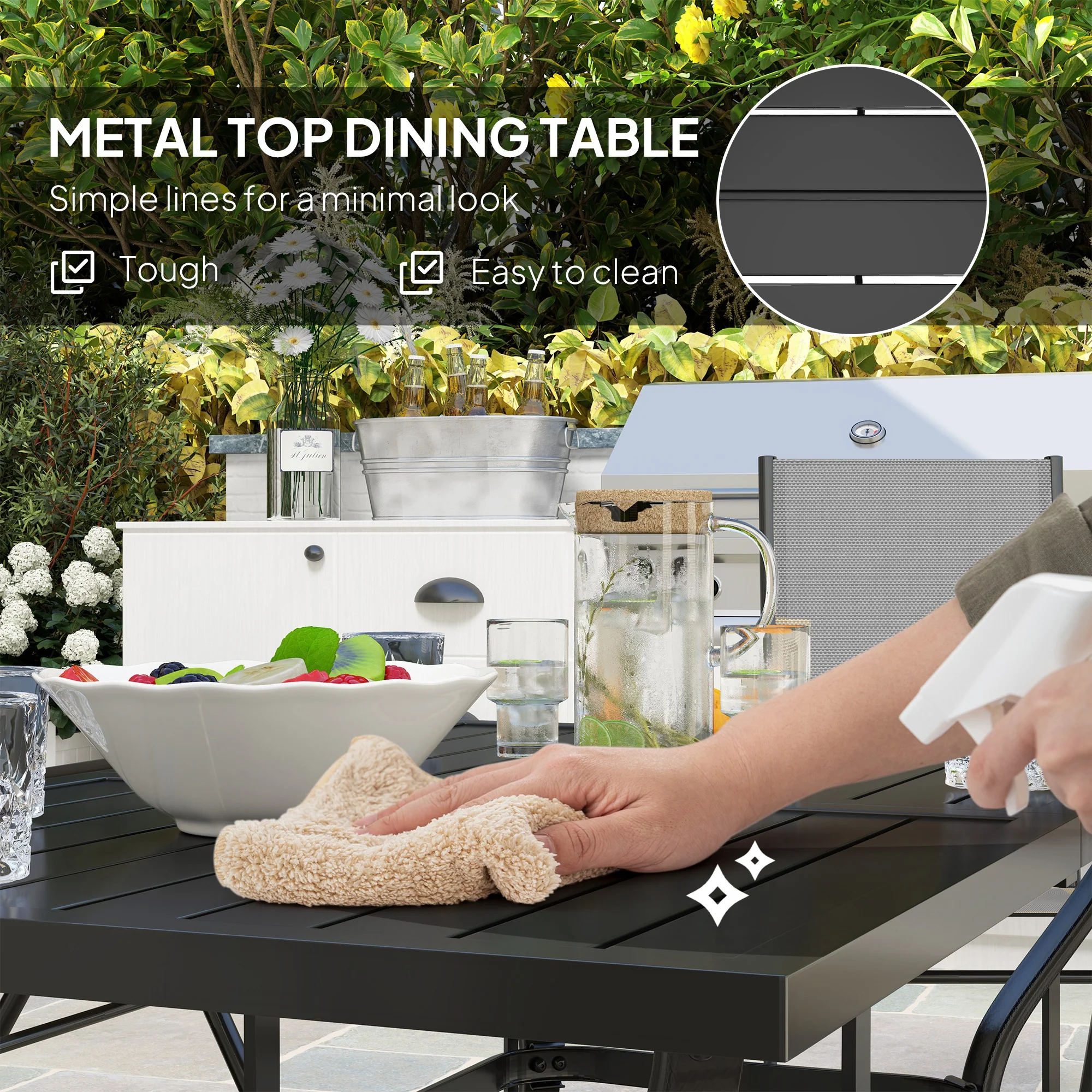 Outsunny 7 PCs Garden Dining Set, Folding Chairs And Metal Top Table - Image 4
