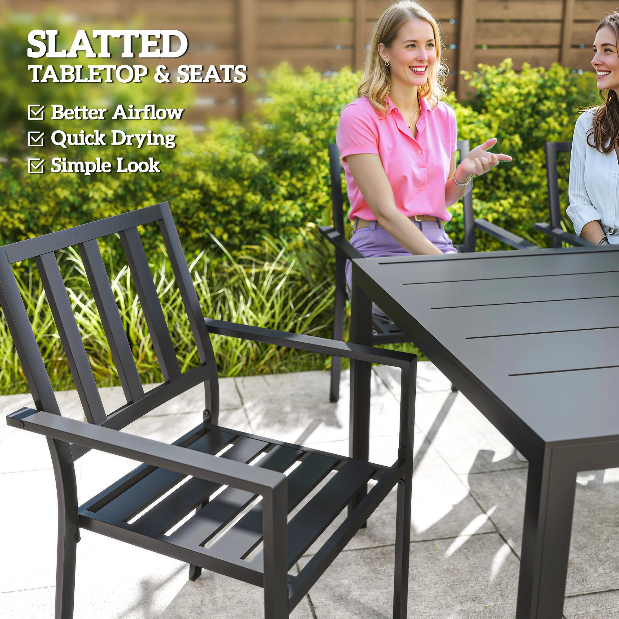 Outsunny 7 PCs Garden Dining Set W/ Stackable Chairs And Metal Top Table, Black - Image 23