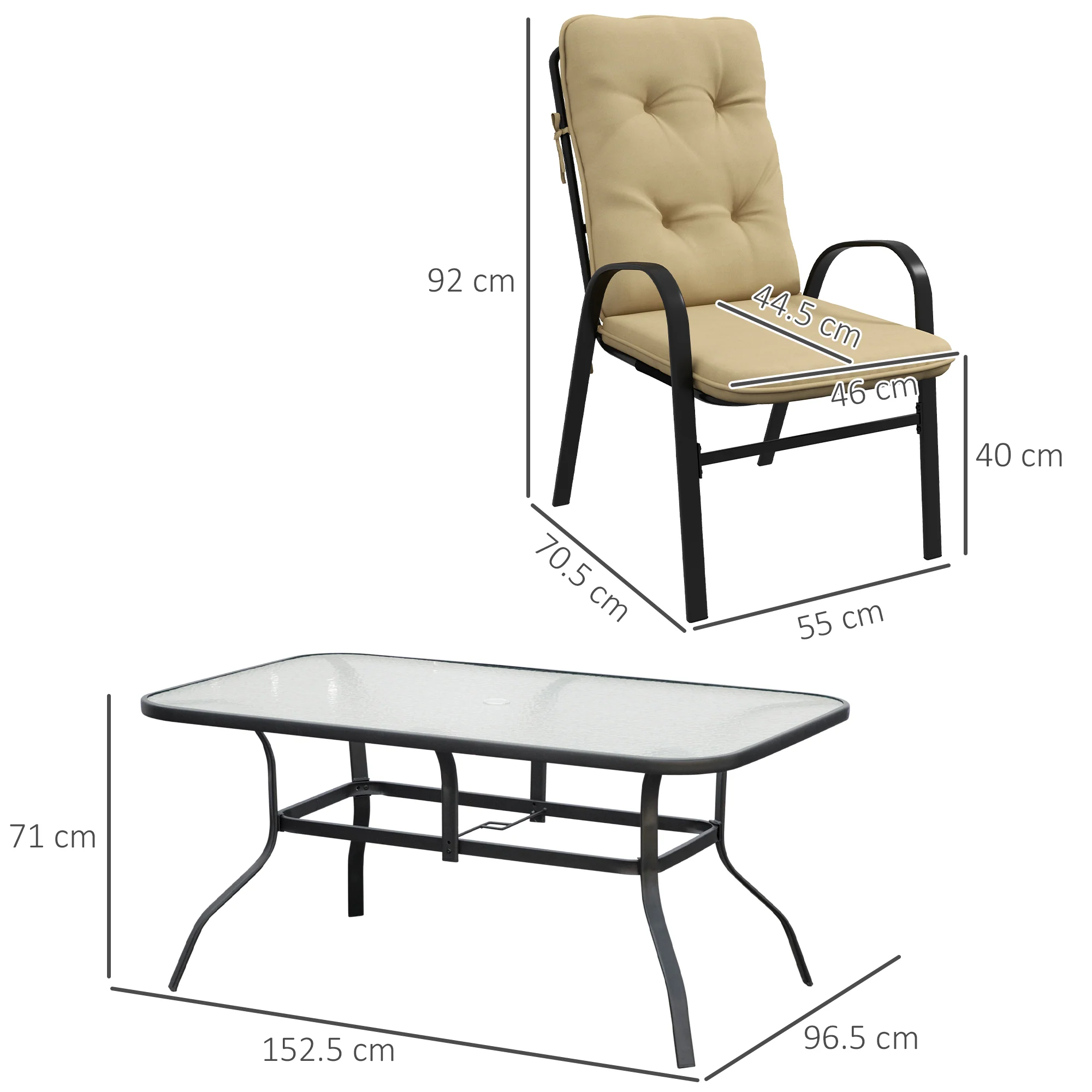 Outsunny 7 PCs Garden Dining Set W/ Umbrella Hole & Cushion - Image 5