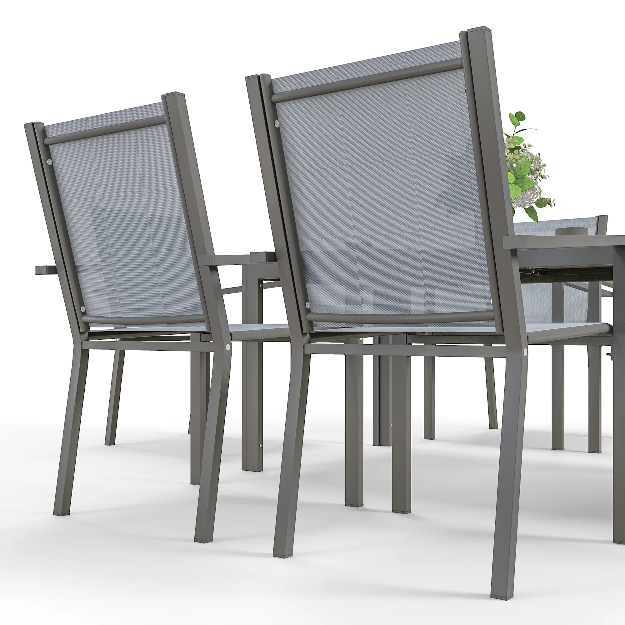 Outsunny 7 PCs Garden Dining Set, Wood-plastic Composite Table & 6 Chairs - Image 8