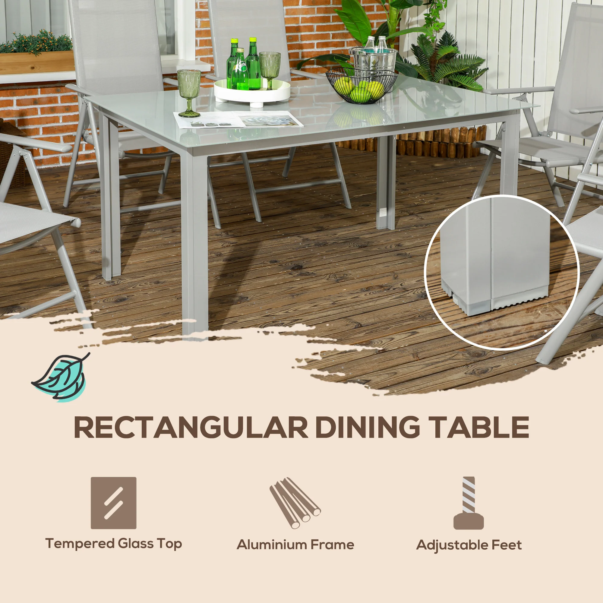 Outsunny 7 Piece Garden Dining Set, Outdoor Table and 6 Chair, Aluminium, Grey - Image 8