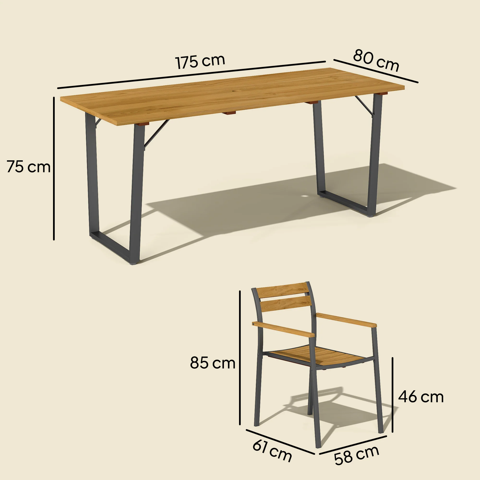 Outsunny 7 Piece Garden Dining Set With Table And 6 Stackable Chairs, Brown - Image 5
