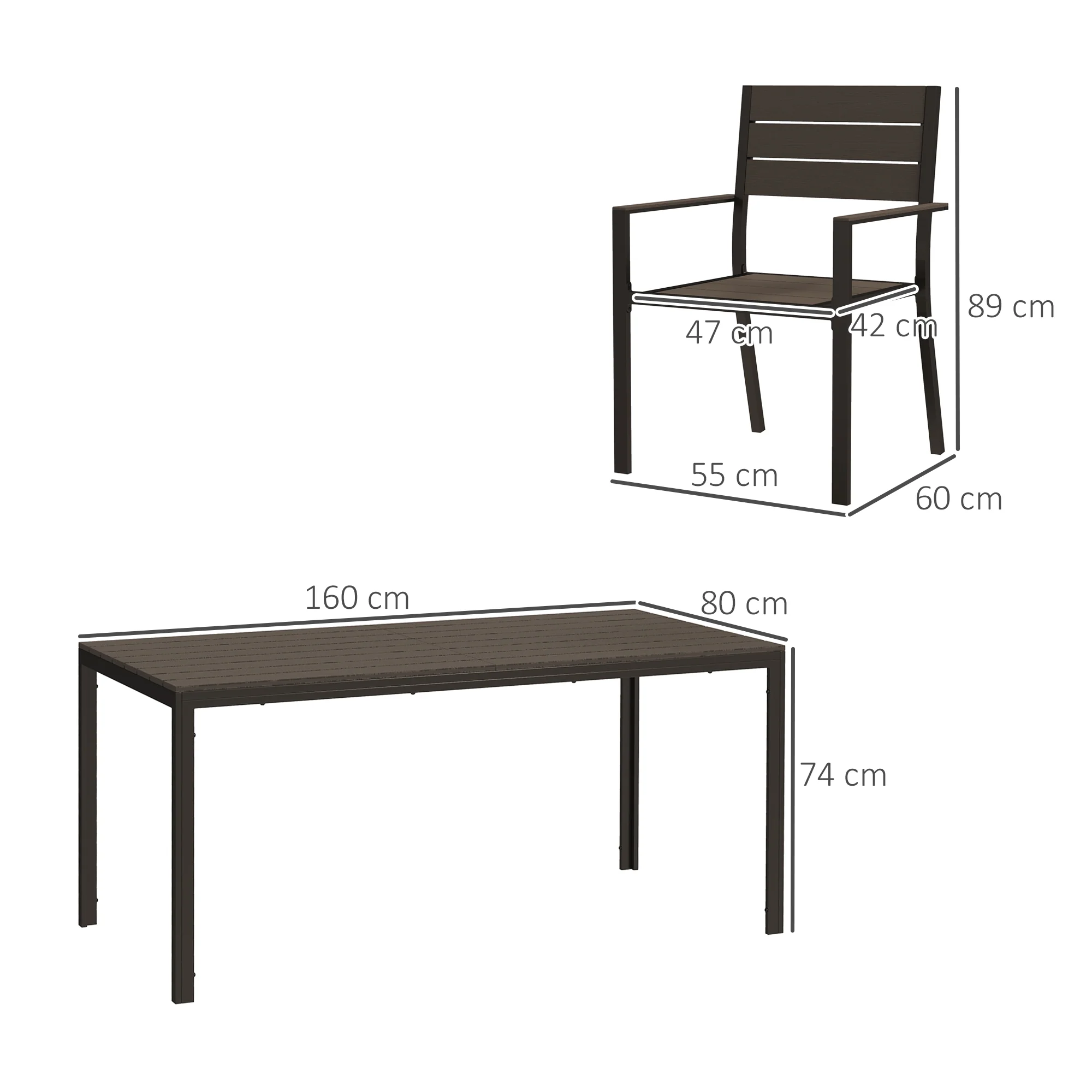 Outsunny 7 Piece Garden Furniture Set with Table and 6 Stackable Chairs - Image 5