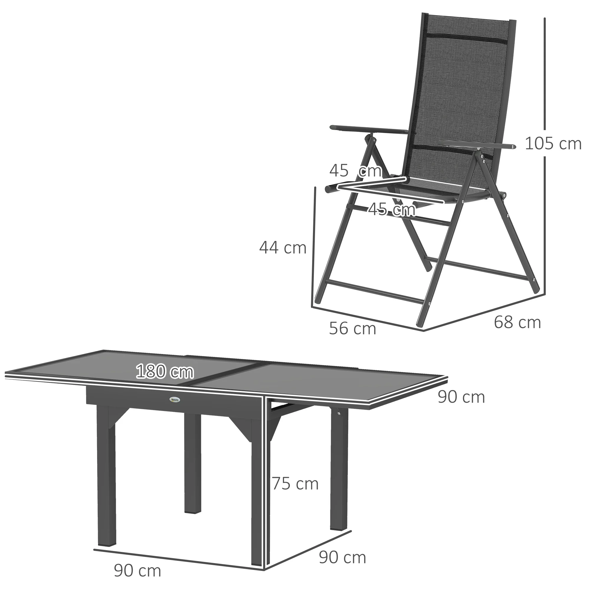 Outsunny 7 Piece Outdoor Dining Set w/ Extendable Table and 6 Folding Chairs - Image 5