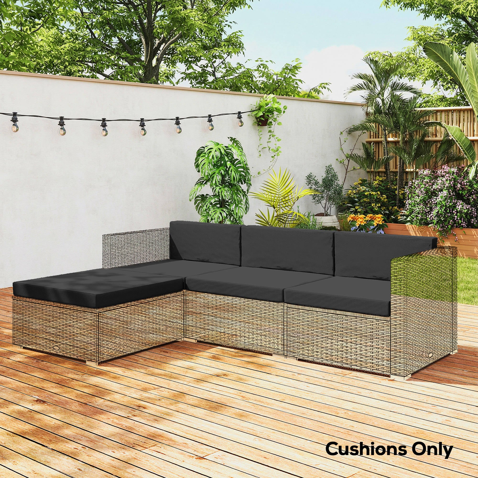 Outsunny 7-Piece Patio Furniture Cushions Water-Repellent 60x60cm, Black - Image 9