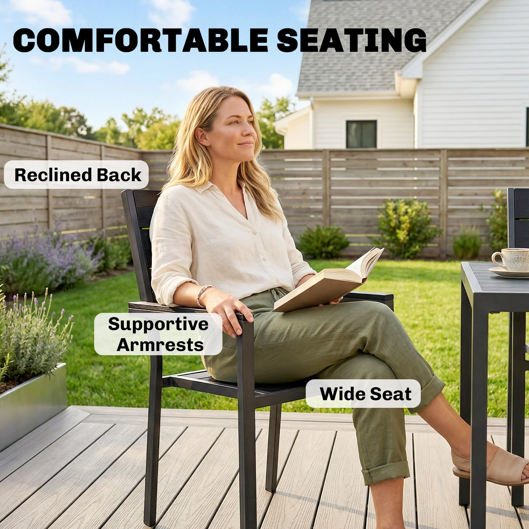 Outsunny 7 Pieces Outdoor Dining Set, Garden Table and Chairs Set, Black - Image 6