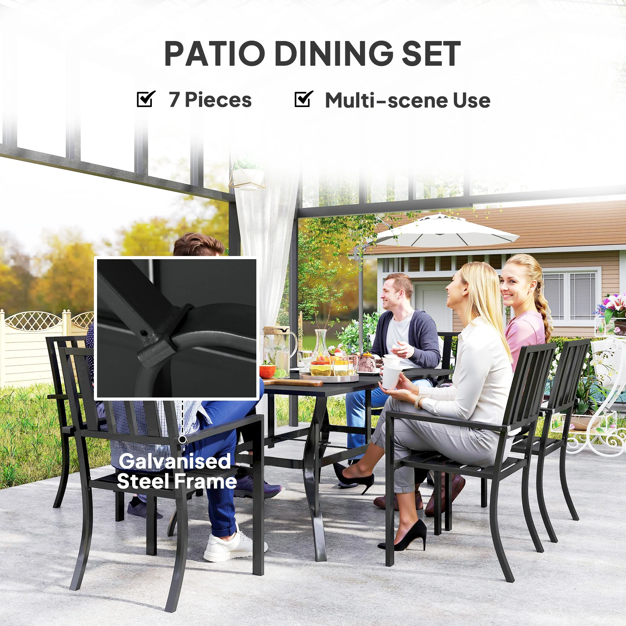 Outsunny 7 Pieces Patio Dining Set With Umbrella Hole, For Poolside, Garden - Image 6