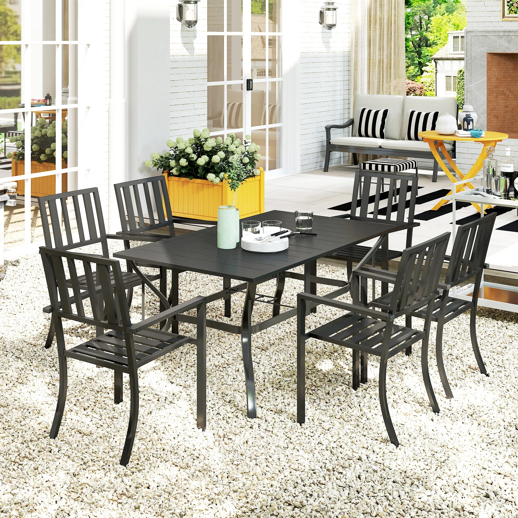 Outsunny 7 Pieces Patio Dining Set With Umbrella Hole, For Poolside, Garden - Image 8