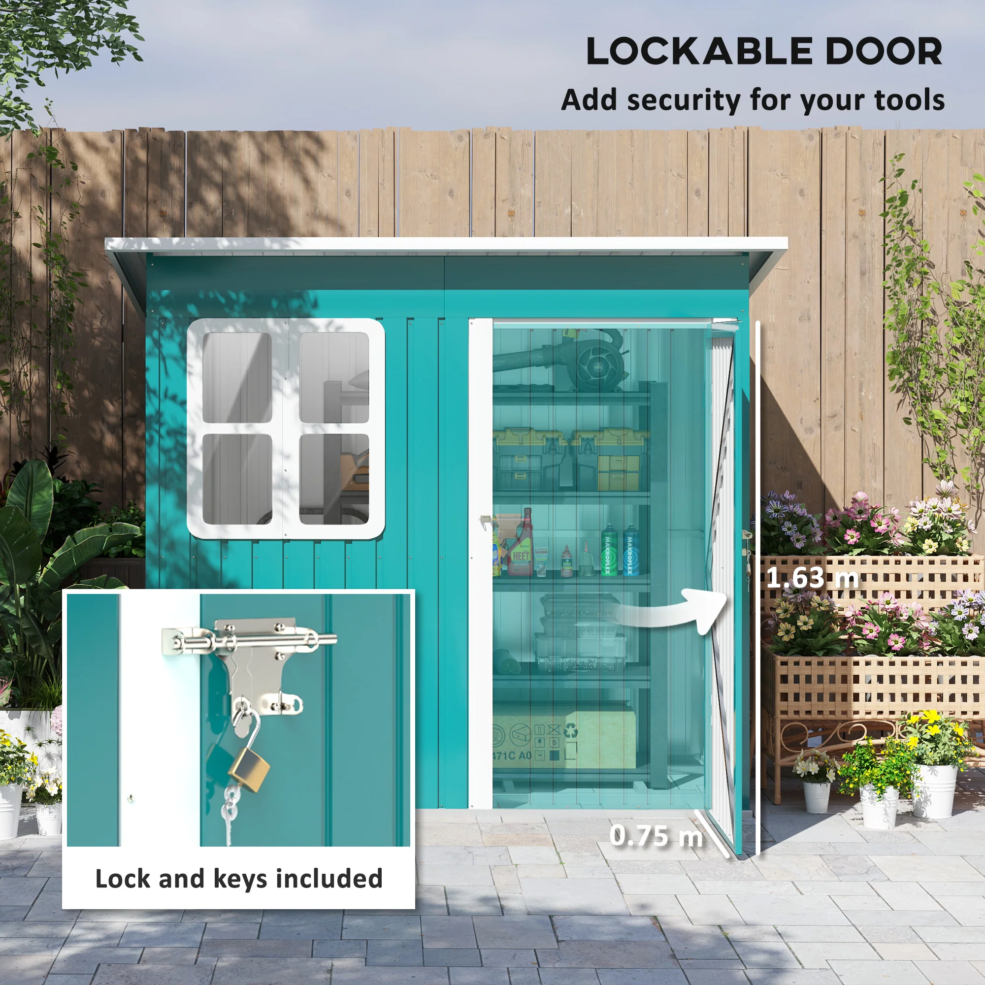 Outsunny 7 x 4ft Galvanised Steel Garden Shed with Foundation Kit - Image 16