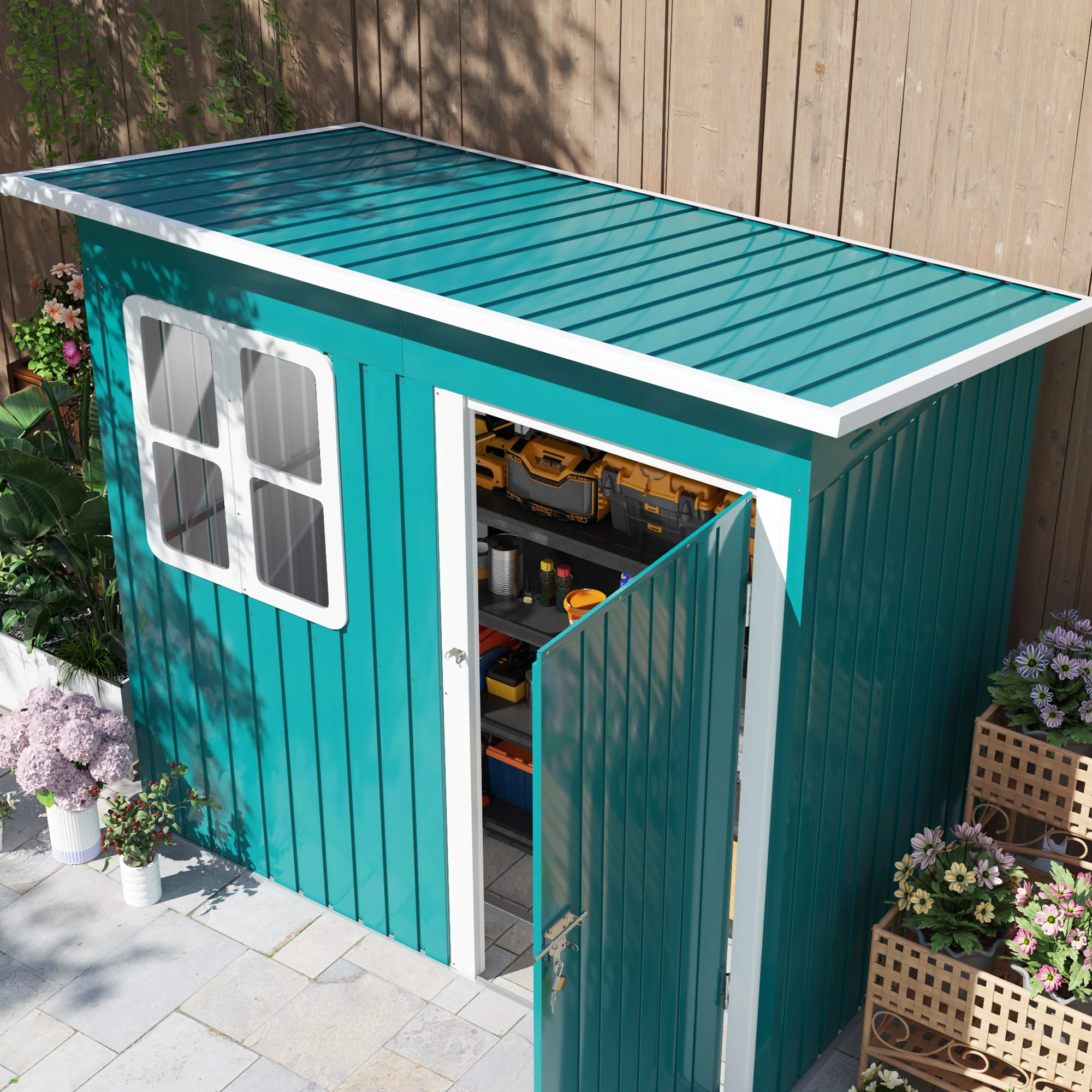 Outsunny 7 x 4ft Galvanised Steel Garden Shed with Foundation Kit - Image 17