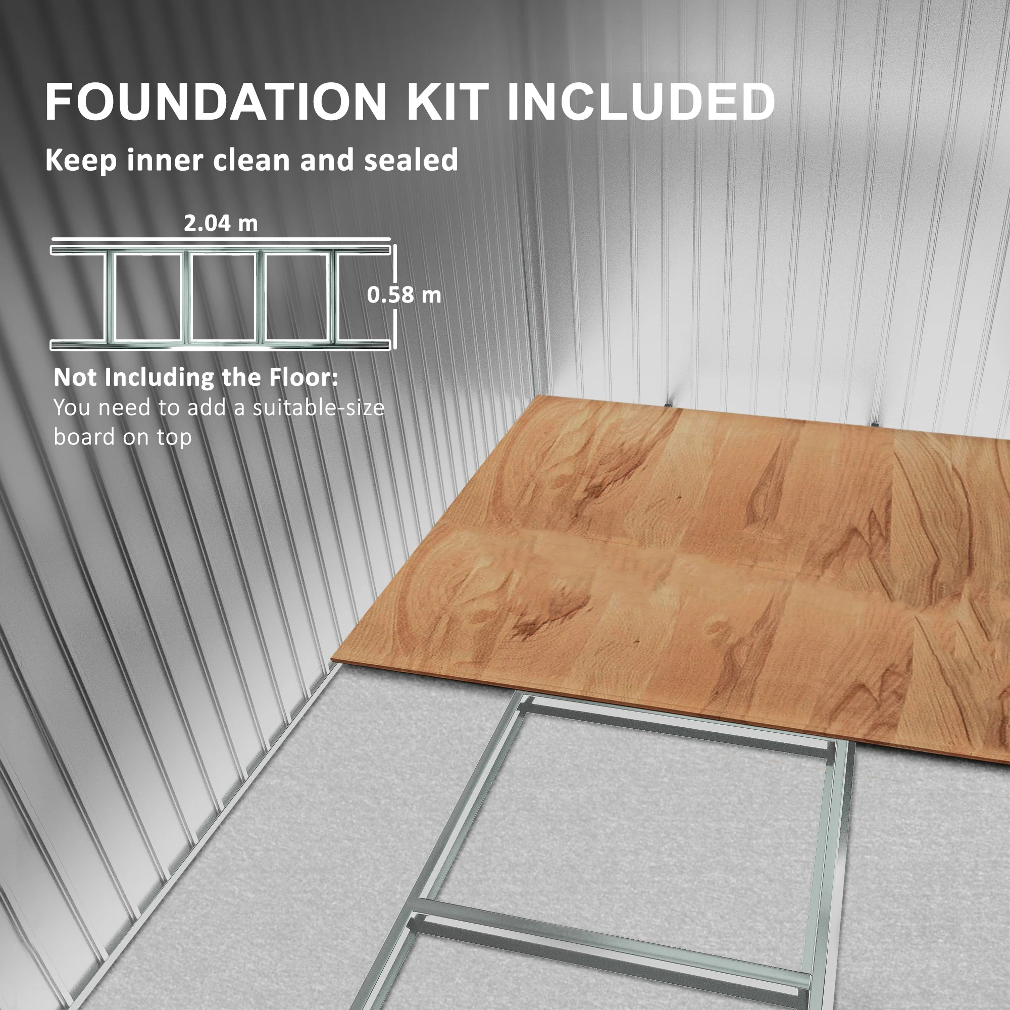Outsunny 7 x 4ft Galvanised Steel Garden Shed with Foundation Kit - Image 4