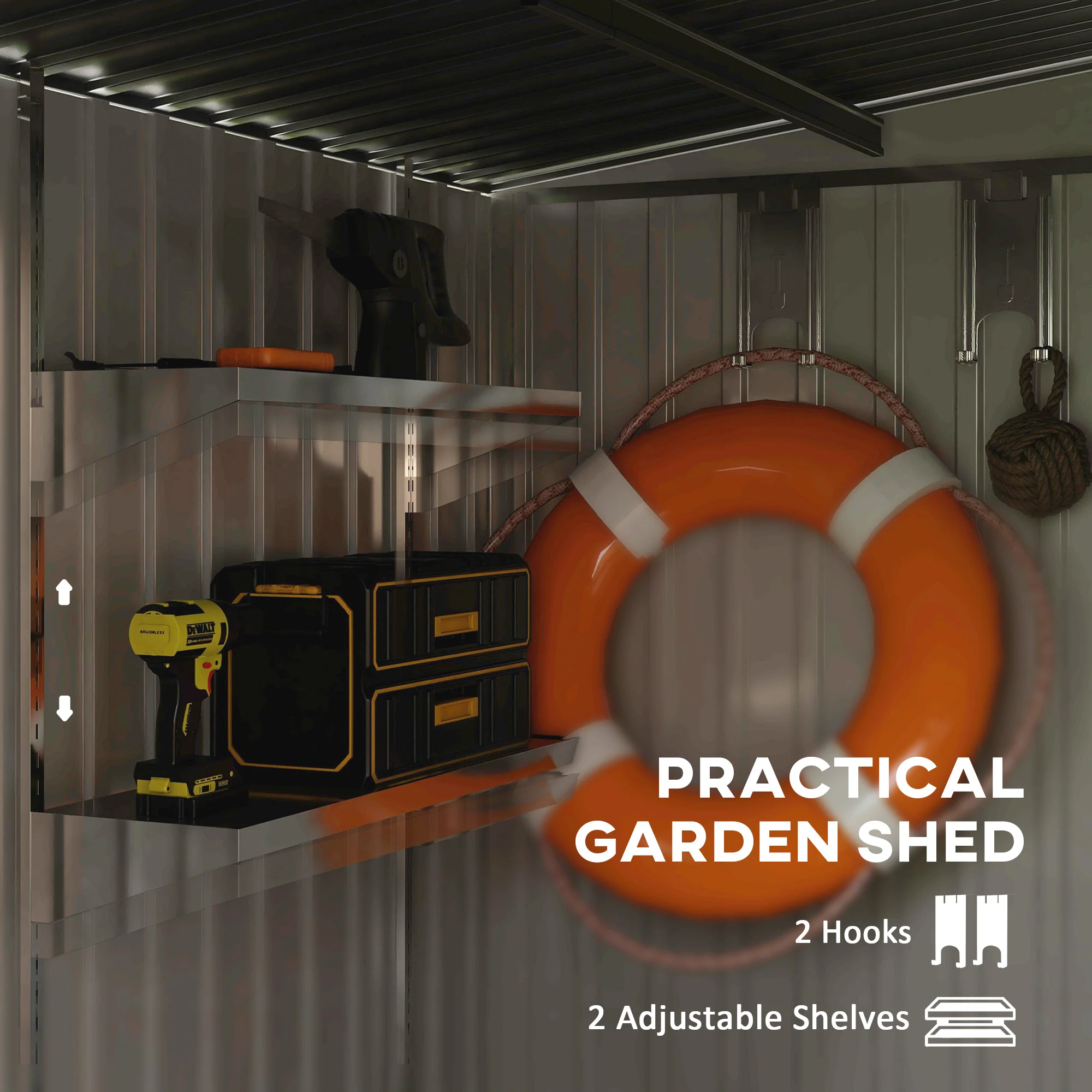 Outsunny 7 x 5FT Garden Shed w/ Foundation Lean to Metal Tool Shed Green - Image 3