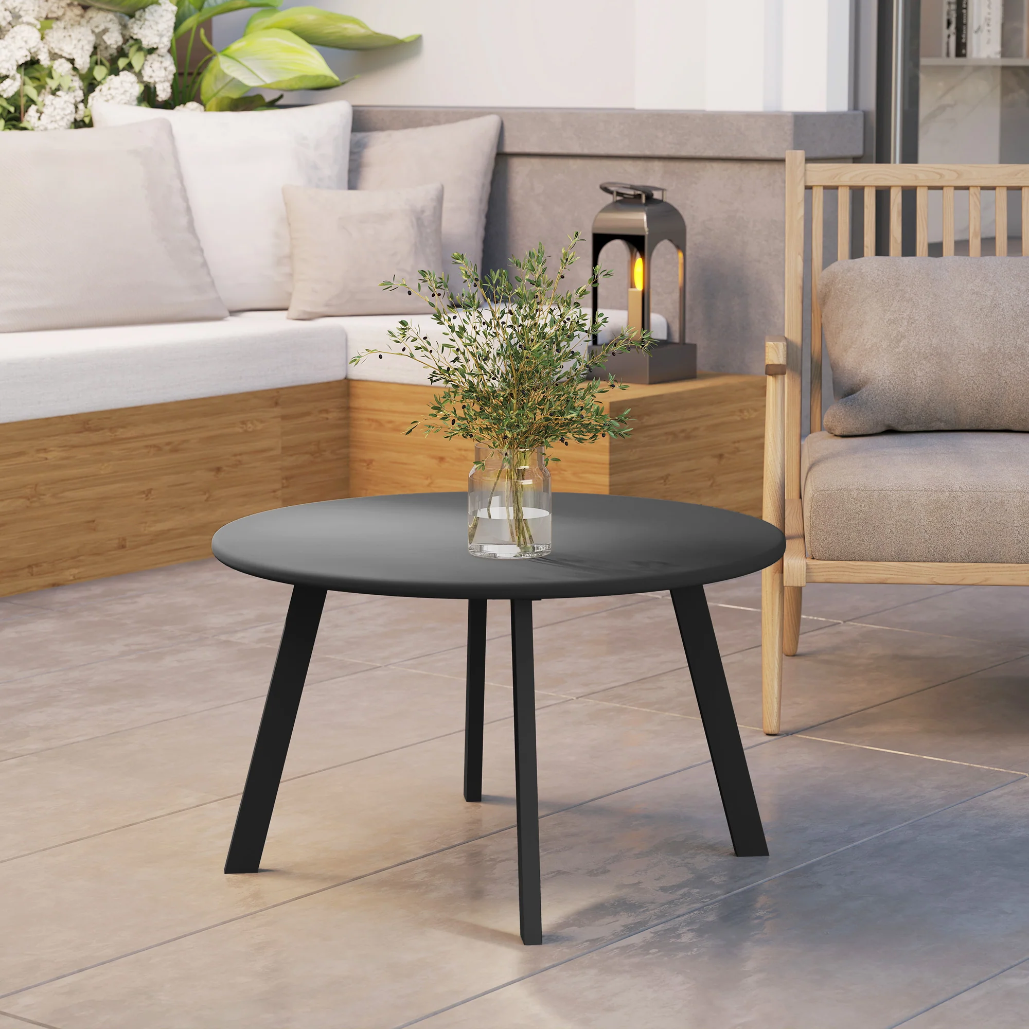 Outsunny 70cm Round Coffee Table with Non-Slip Foot Pads, Black - Image 9