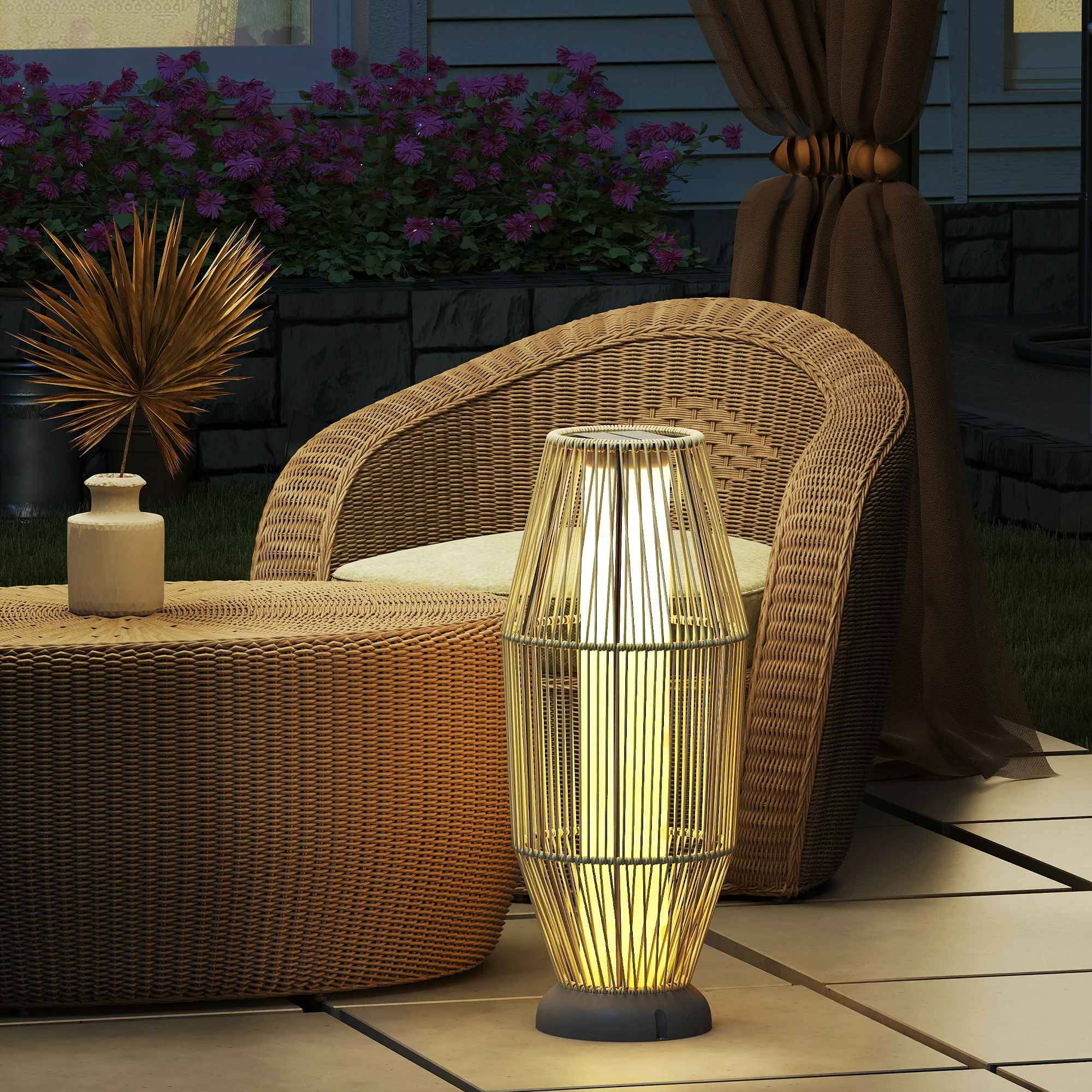 Outsunny 72 Cm Rattan Solar Floor Lamp, Auto On/Off LED Garden Light, Grey - Image 8