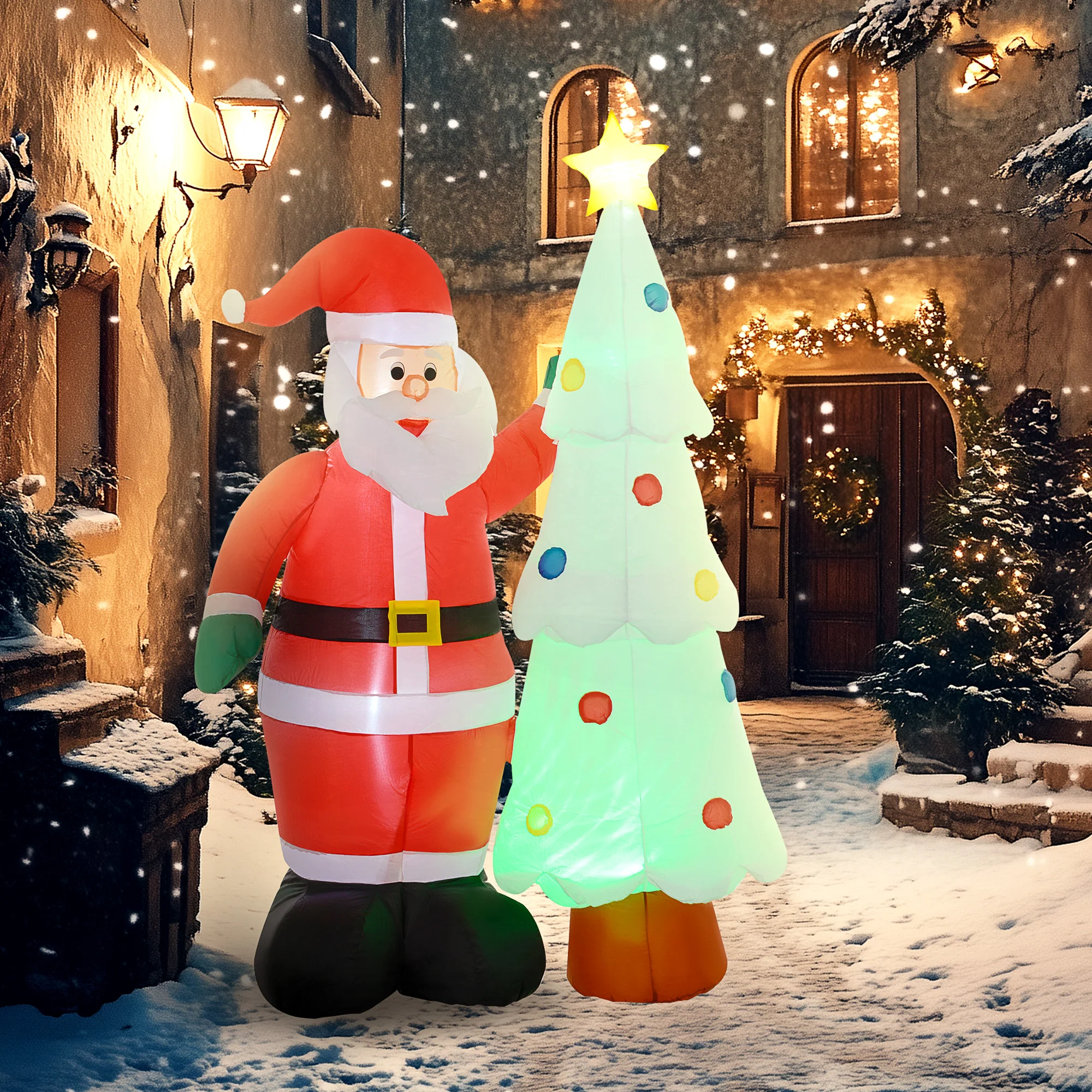 Outsunny 7ft Christmas Inflatable Decoration Santa Claus and Christmas Tree - Image 2