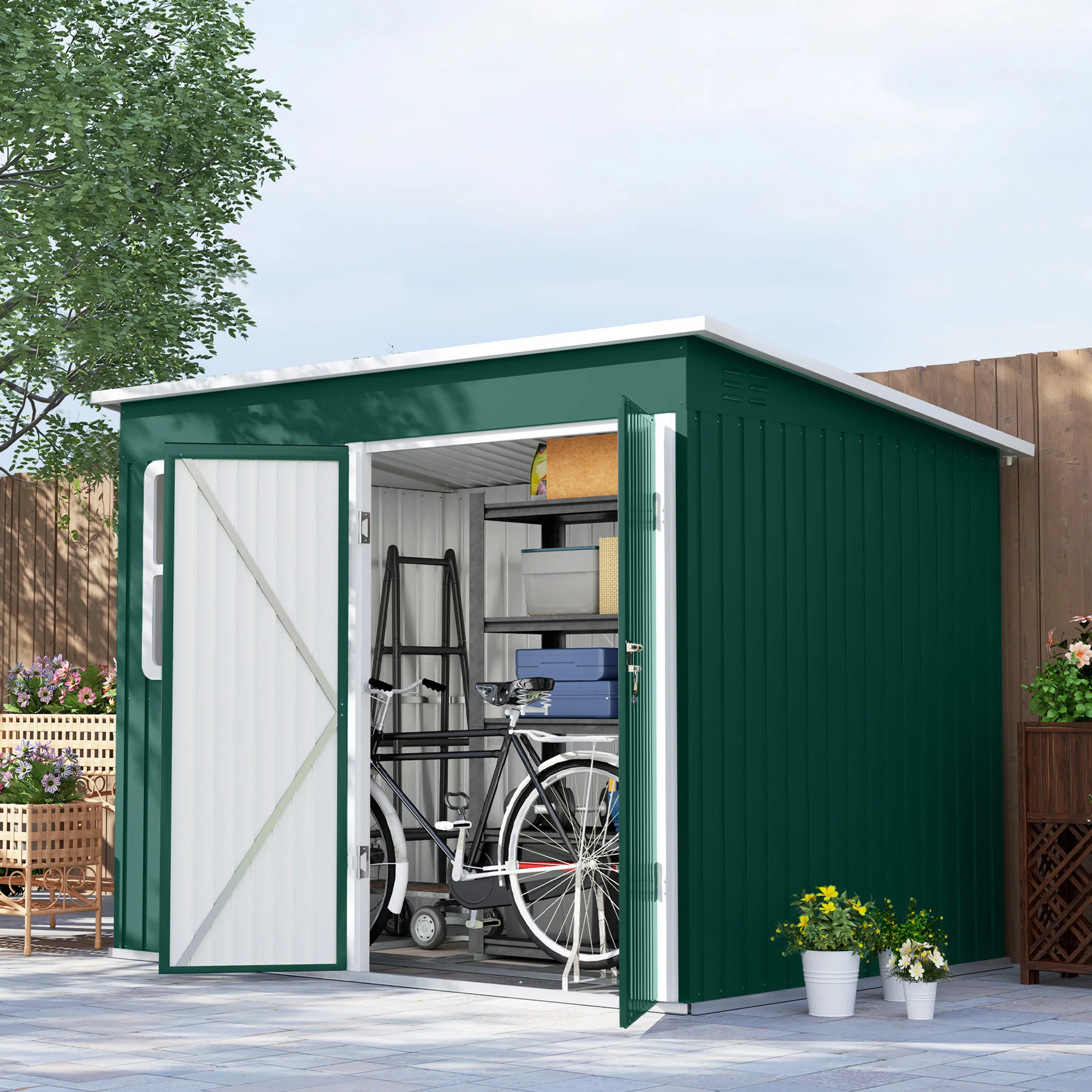 Outsunny 8.5 x 6ft Galvanised Steel Garden Shed with Foundation Kit, Green - Image 2