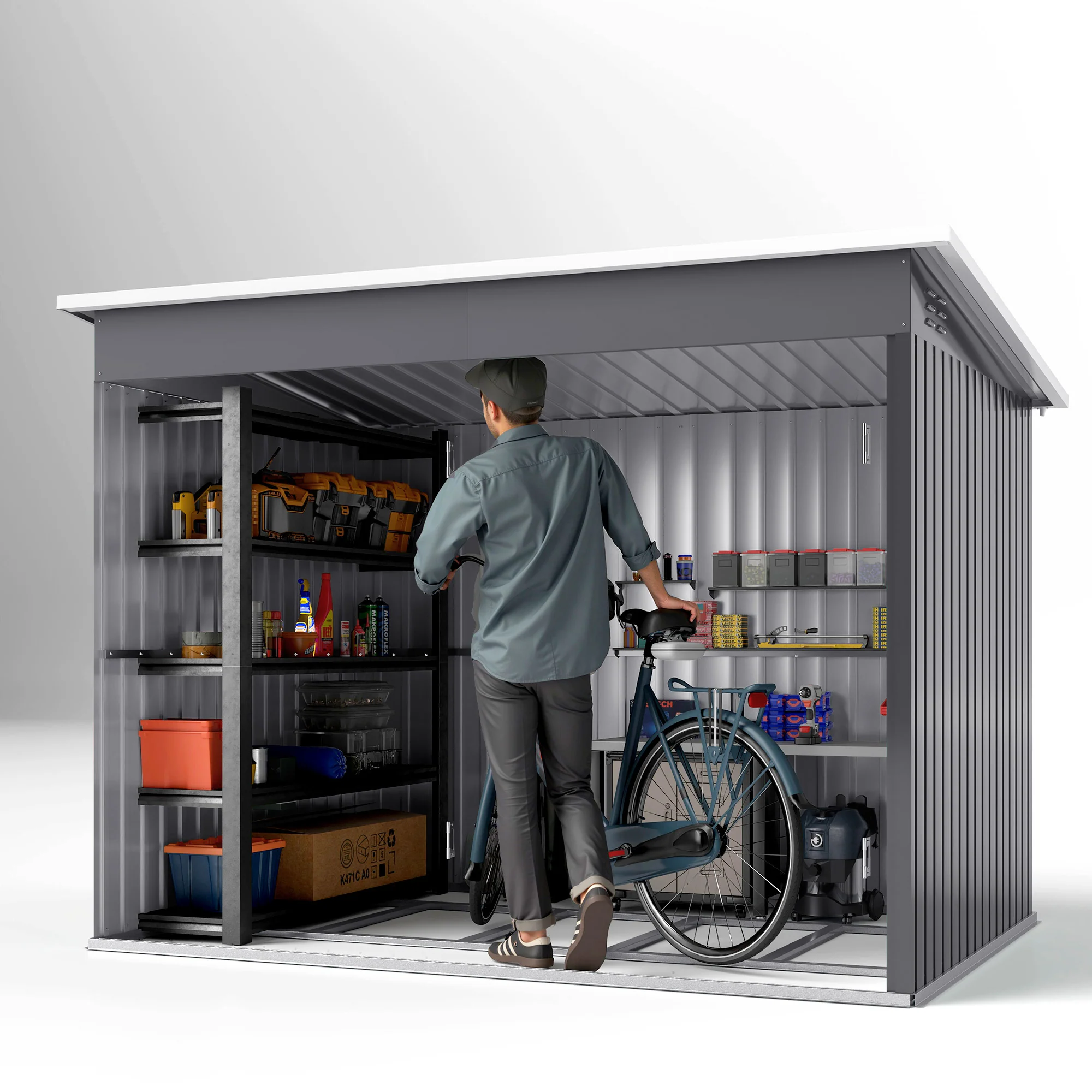 Outsunny 8.5 x 6ft Galvanised Steel Garden Shed with Foundation Kit, Grey - Image 8