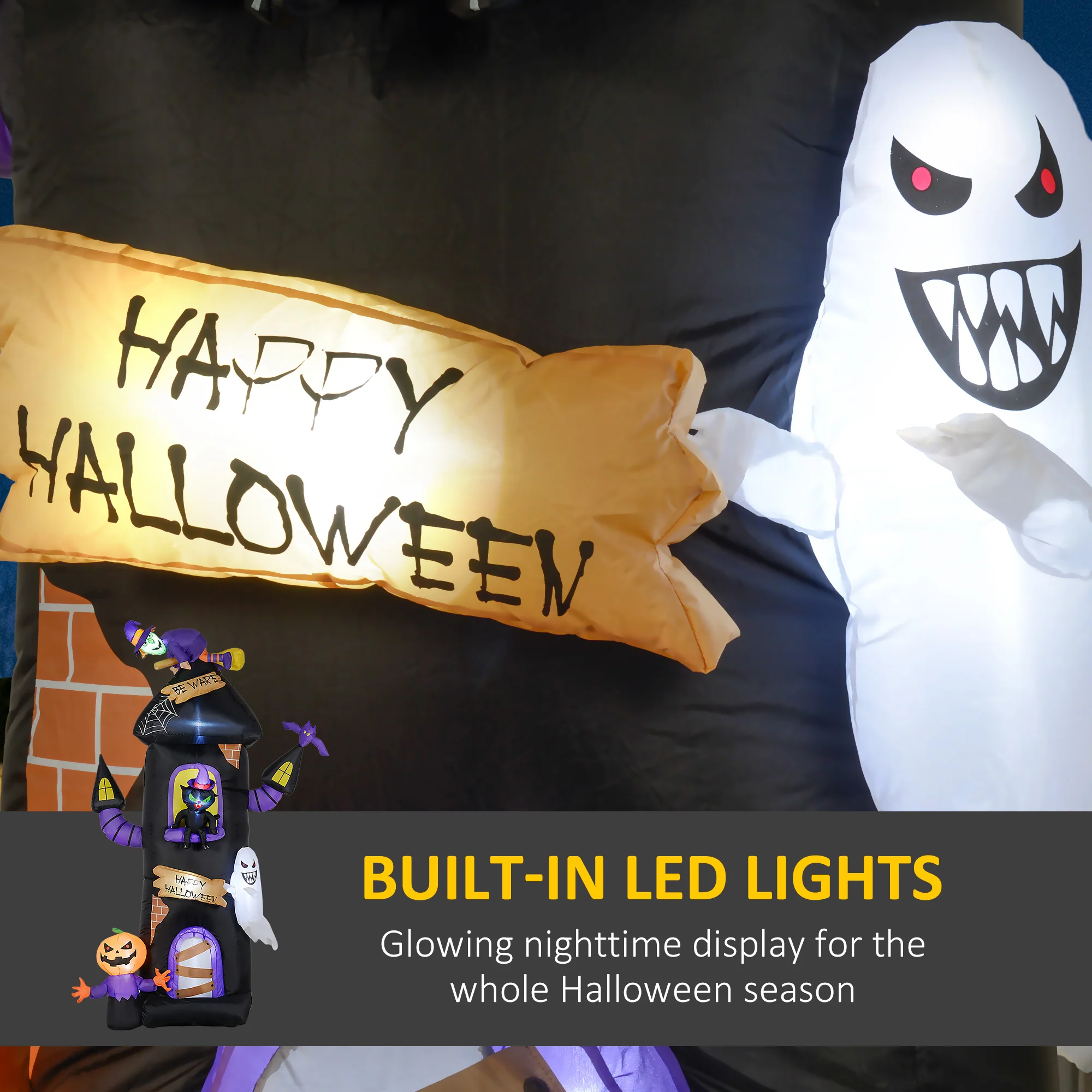 Outsunny 8.5ft Halloween Inflatable Treehouse w/ Witch, Ghost, Pumpkin Man - Image 4
