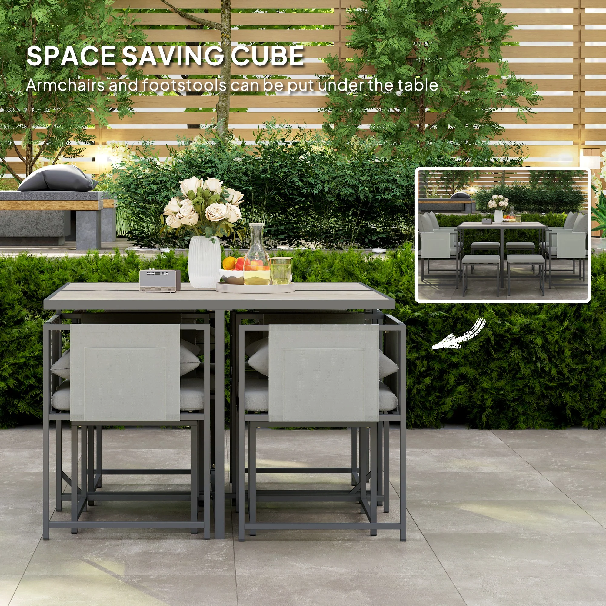 Outsunny 8 Seater Garden Dining Set, Cube Garden Furniture With Cushions - Image 3