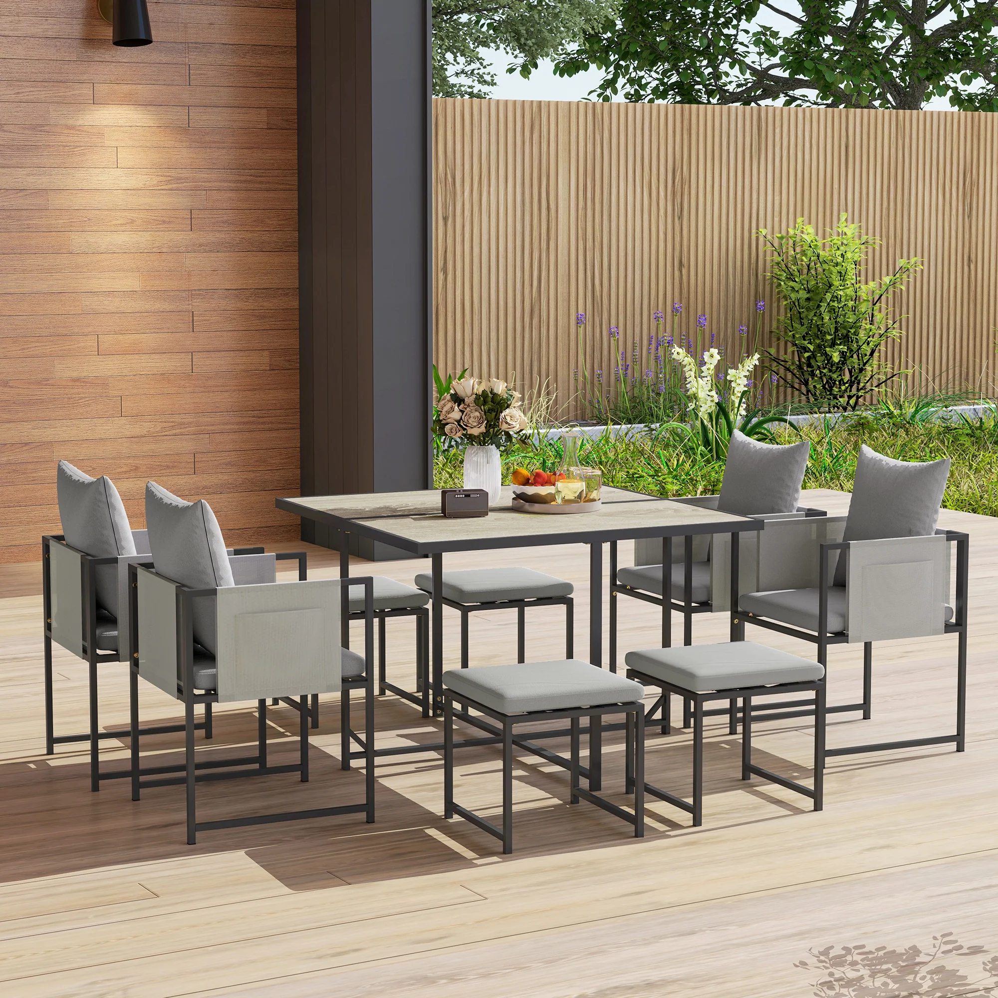 Outsunny 8 Seater Garden Dining Set, Cube Garden Furniture With Cushions - Image 8
